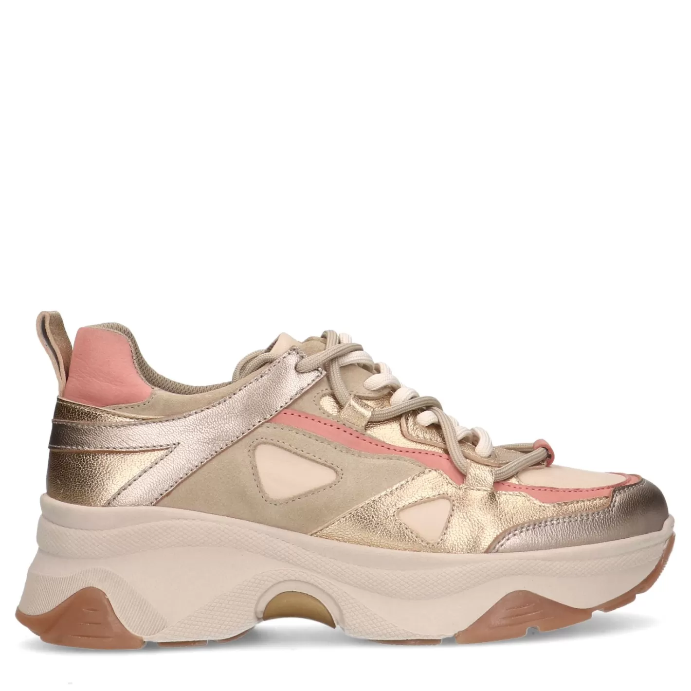 Baskets A Plateforme En Cuir Avec Details En Daim - Dore<Sacha Discount