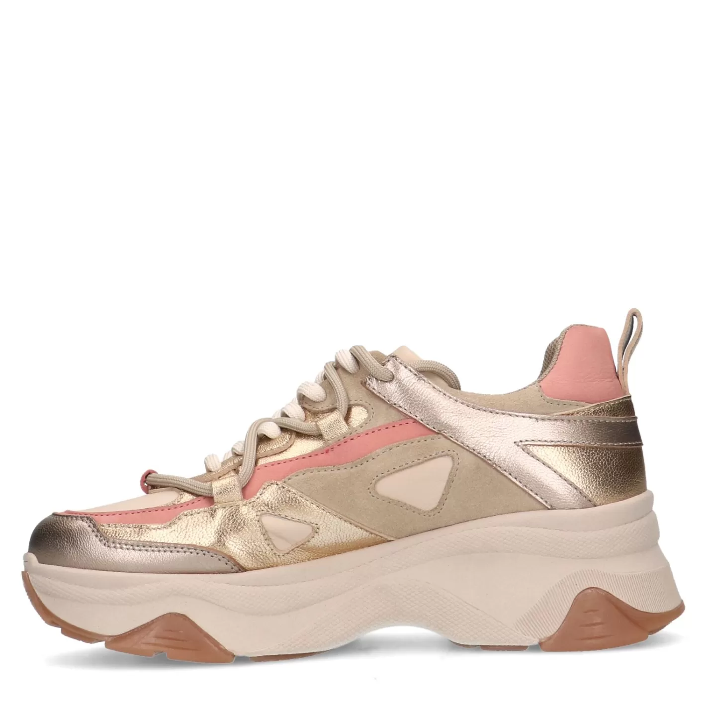 Baskets A Plateforme En Cuir Avec Details En Daim - Dore<Sacha Discount