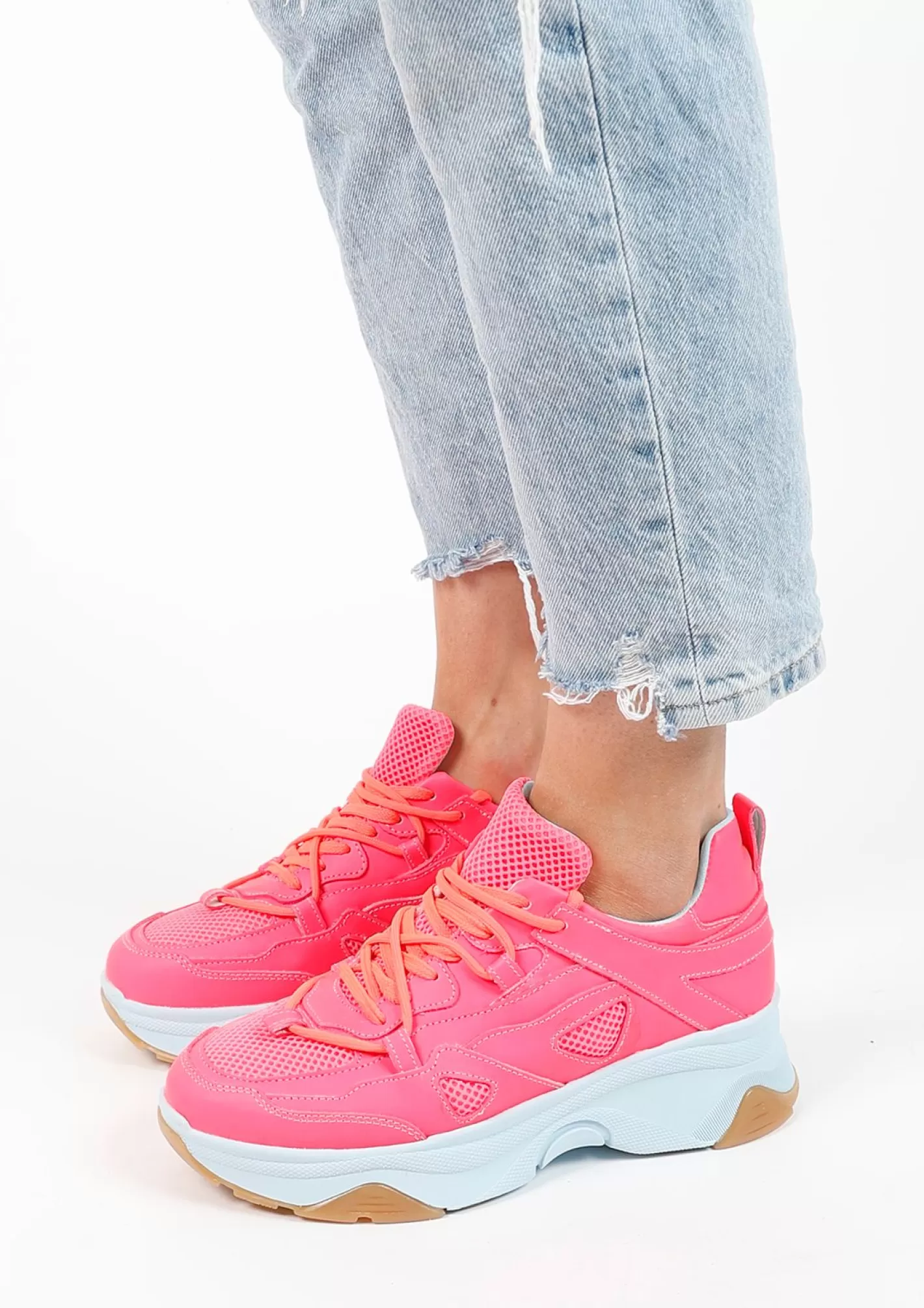Baskets A Plateforme En Cuir Avec Semelle Coloree - Rose<Sacha Sale