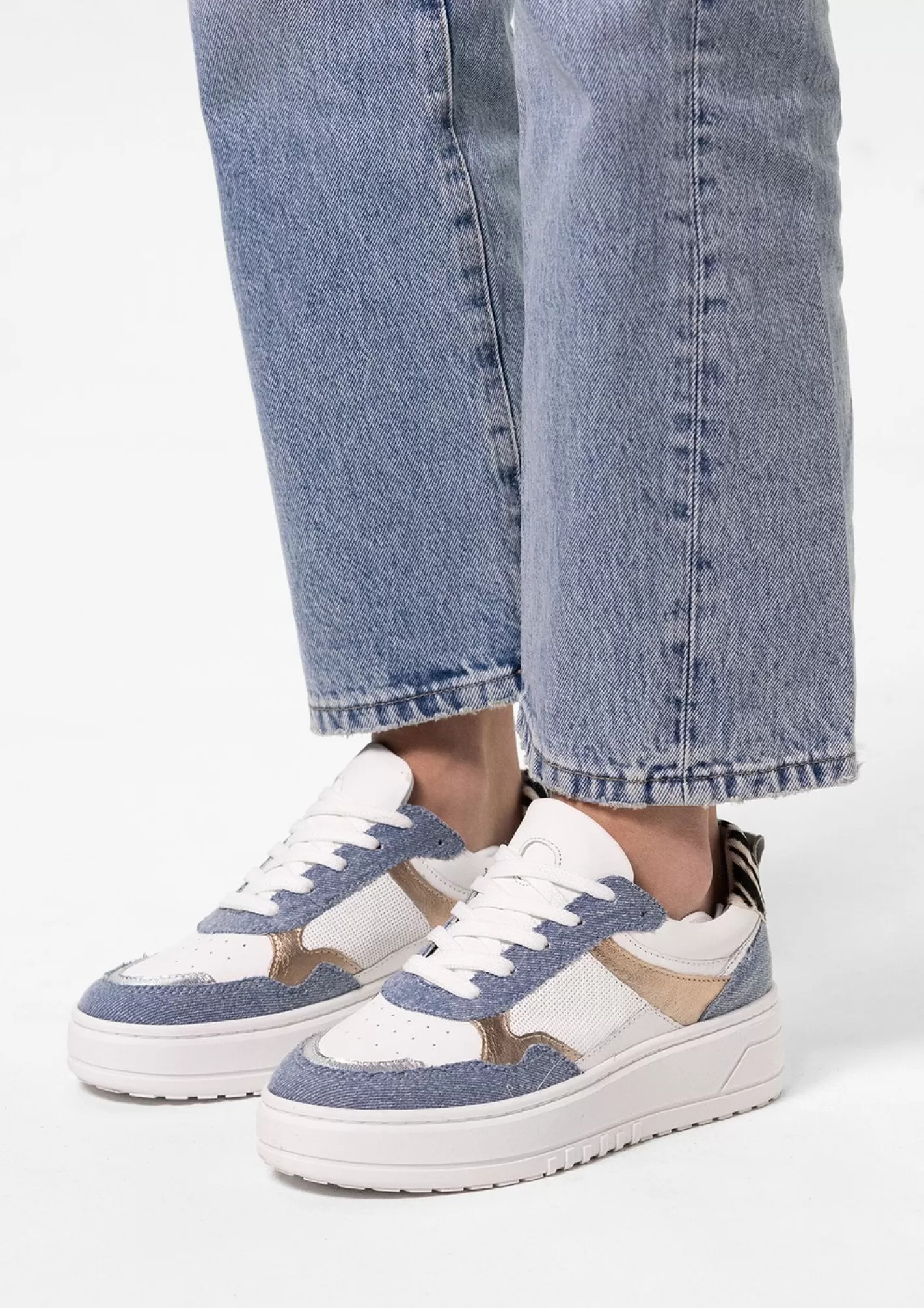 Baskets Avec Empiecements Denim - Blanc<Sacha Outlet