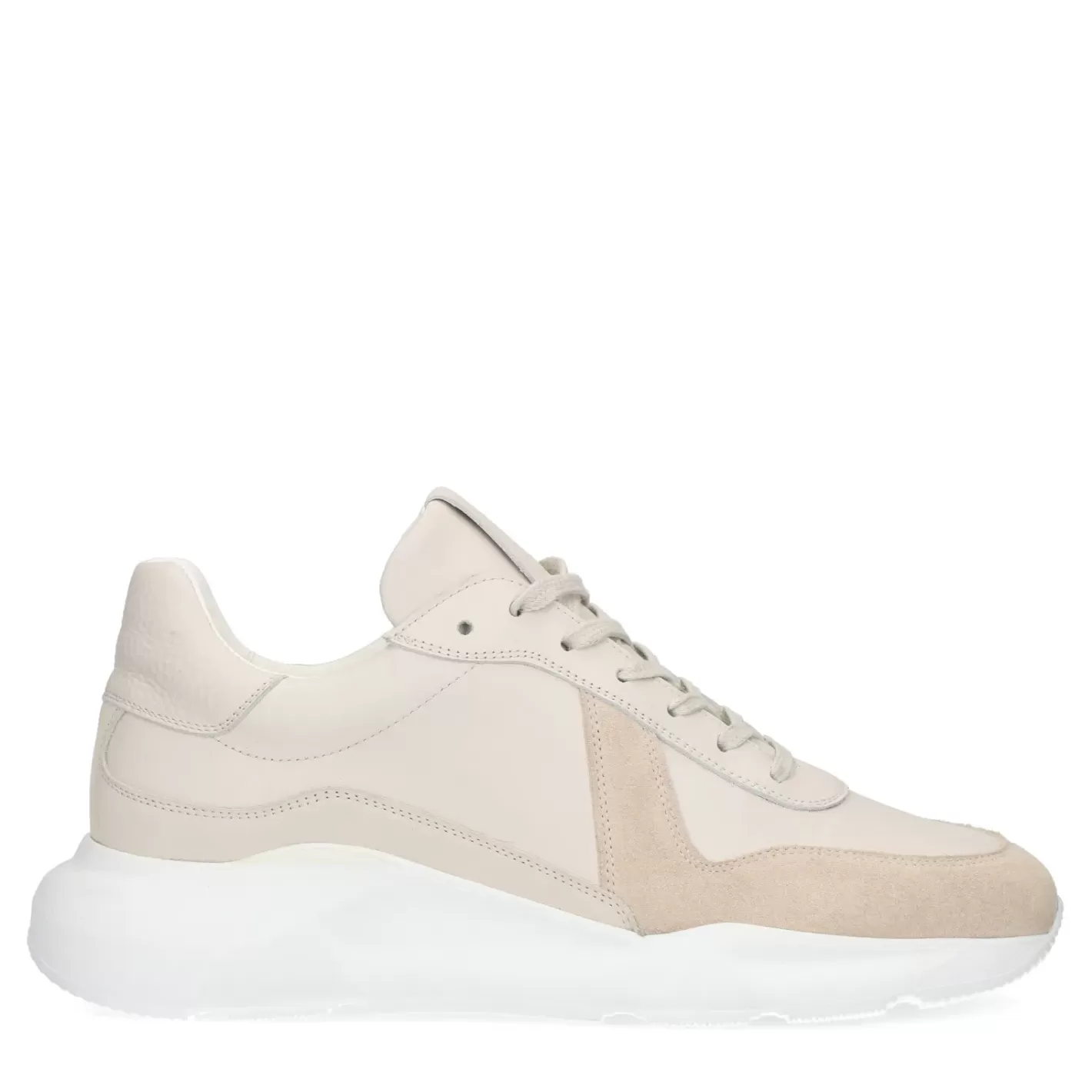 Baskets Cuir Avec Details En Daim - Beige<Sacha Store