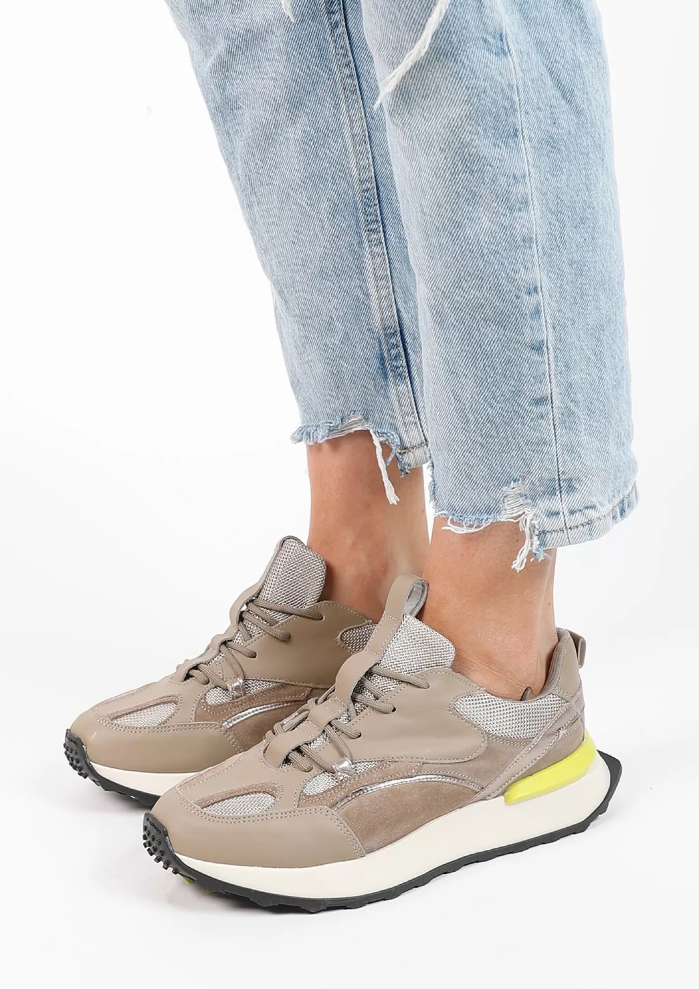 Baskets En Cuir Avec Detail Colore - Taupe<Sacha Cheap