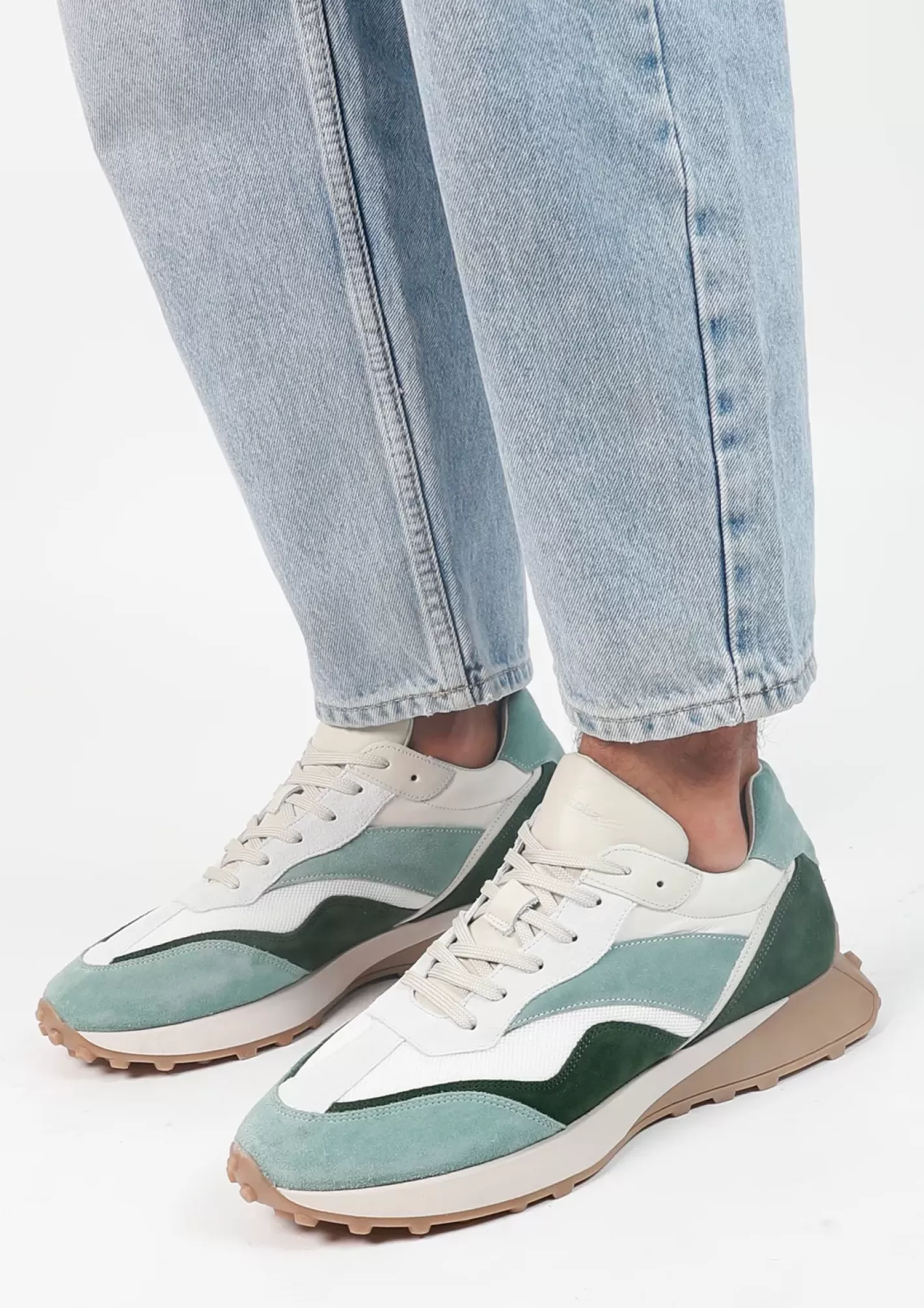 Baskets En Cuir Avec Details En Daim - Vert<Sacha Sale