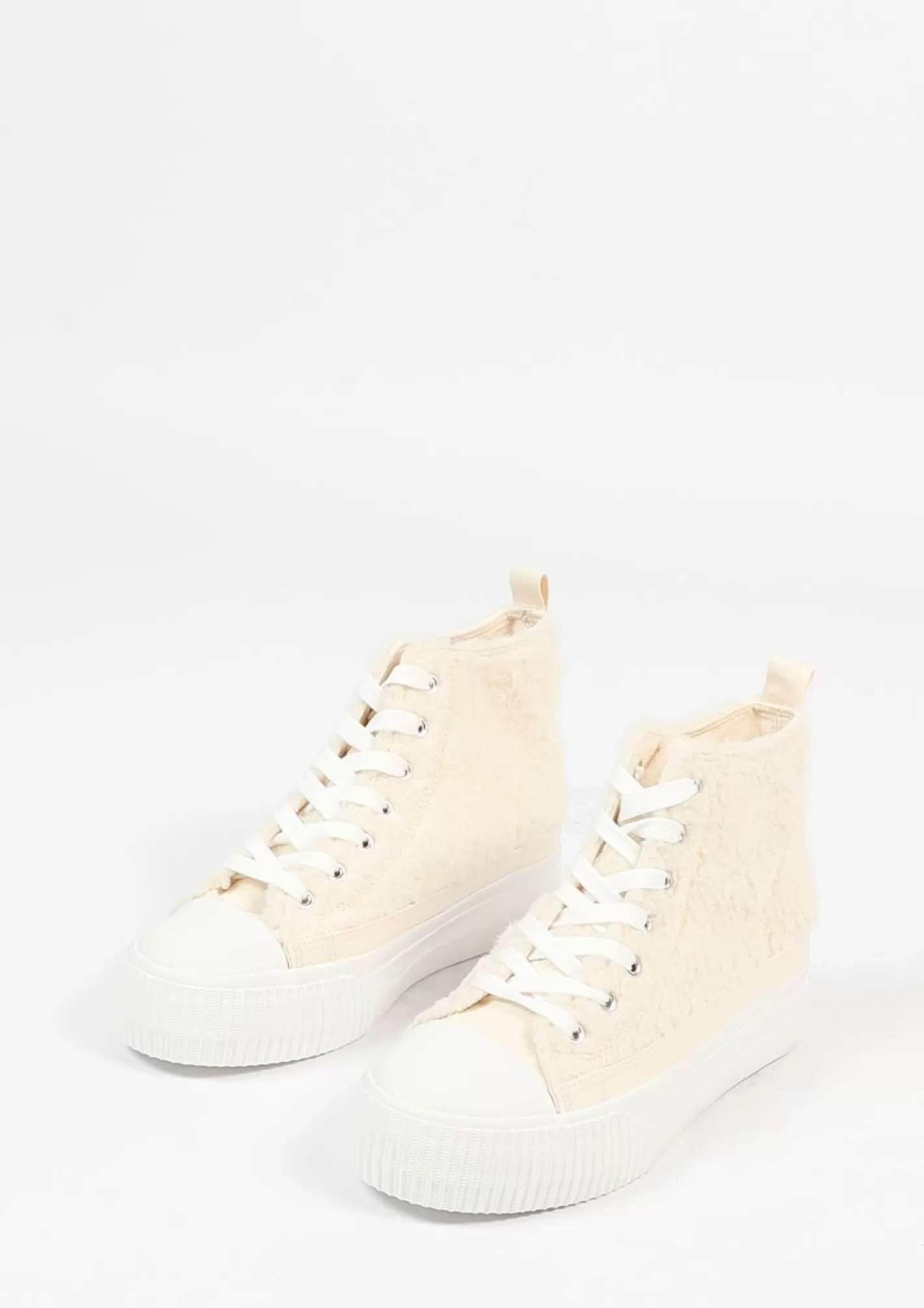 Baskets Montantes Duveteuses - Blanc Casse<Sacha Fashion