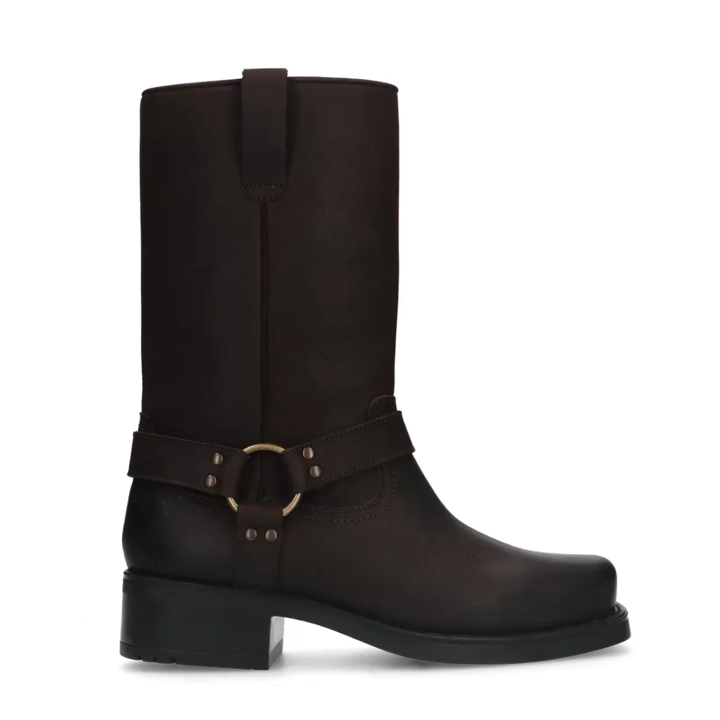 Boots Motardes En Cuir - Marron Fonce<Sacha Outlet