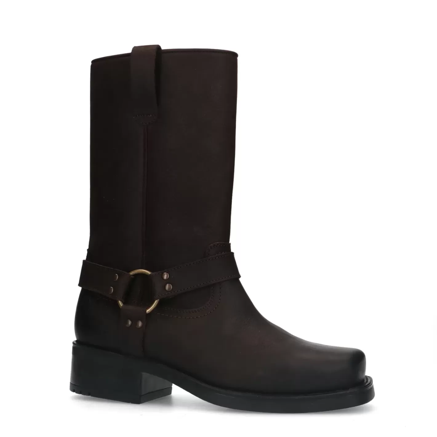 Boots Motardes En Cuir - Marron Fonce<Sacha Outlet