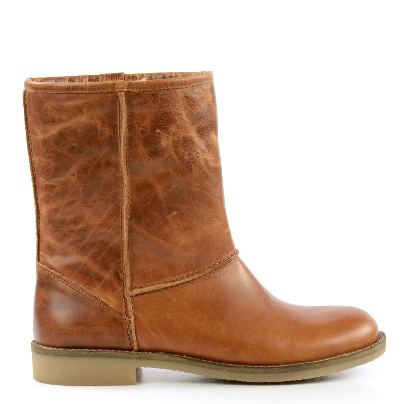 Bottes Courtes En Cuir Avec Doublure Fausse Fourrure - Marron<Sacha Outlet