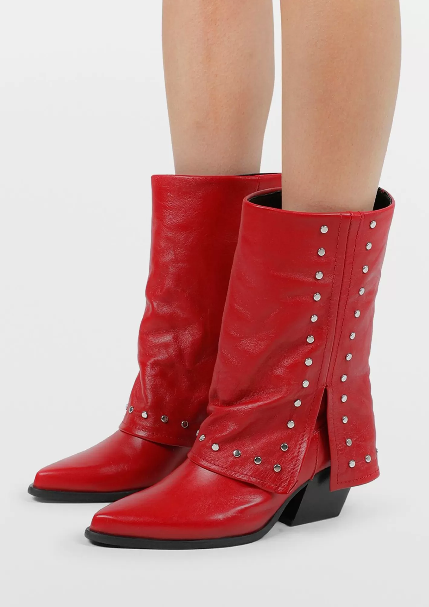 Bottes En Cuir Avec Clous - Rouge<Sacha Hot