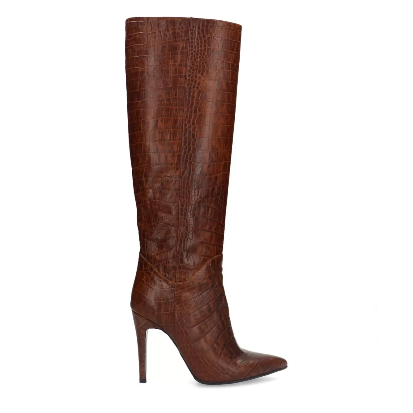 Bottes Hautes En Cuir Avec Imprime Croco - Marron<Sacha Best Sale