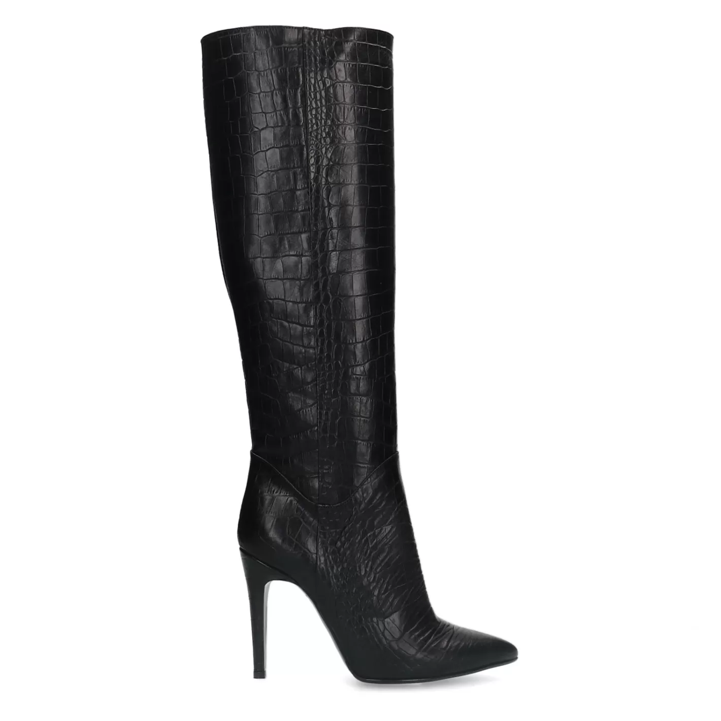 Bottes Hautes En Cuir Avec Imprime Croco - Noir<Sacha Sale