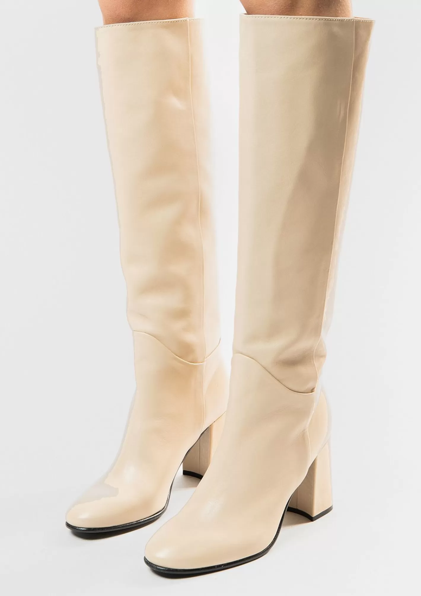 Bottes Hautes En Cuir Avec Talon - Blanc Casse<Sacha Fashion