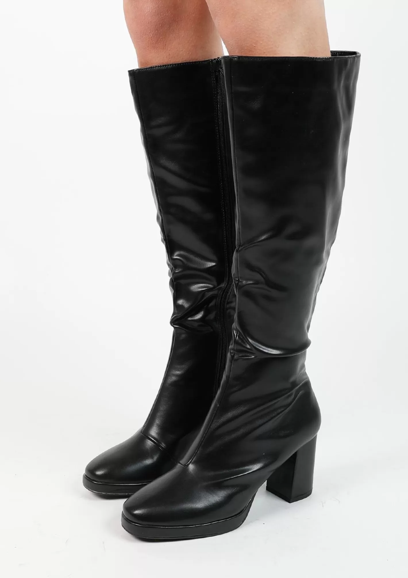 Bottes Hautes Synthetique Avec Talon Cubain - Noir<Sacha Outlet