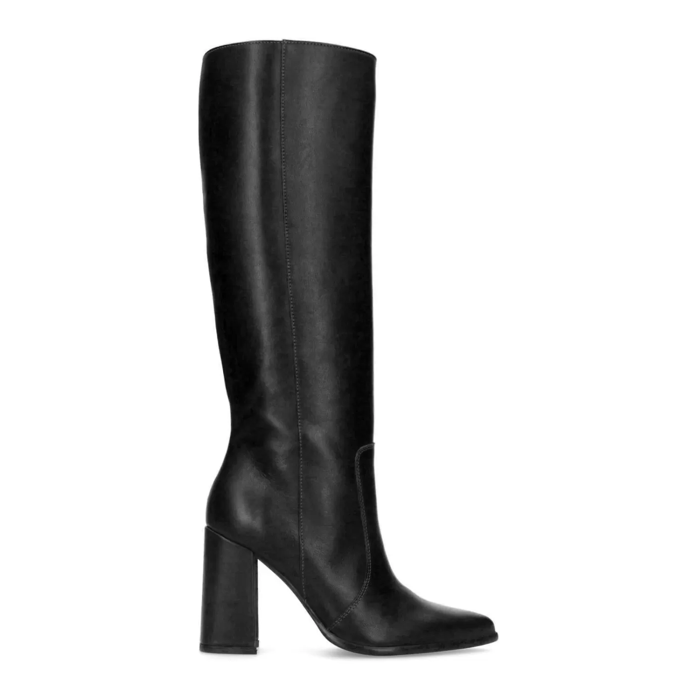 Bottes Hauteur Genou En Cuir Avec Talon - Noir<Sacha New