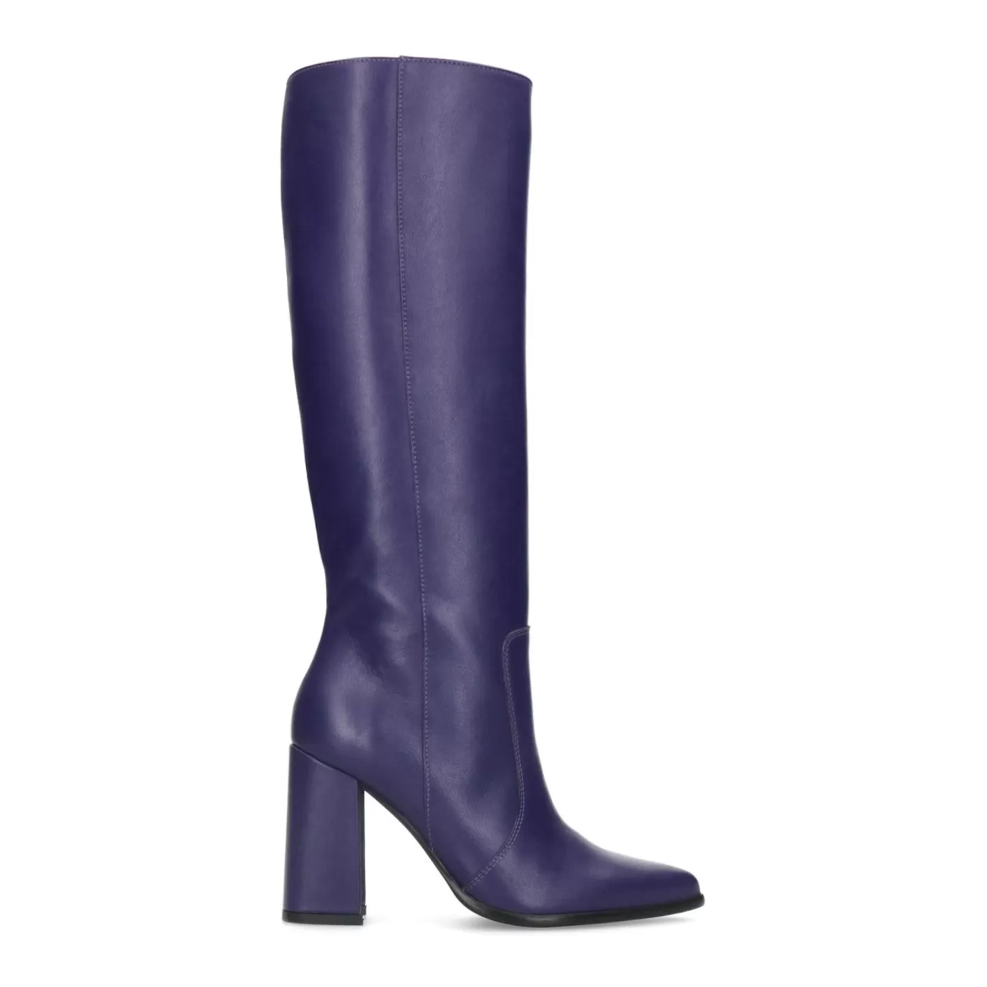 Bottes Hauteur Genou En Cuir Avec Talon - Violet<Sacha Clearance