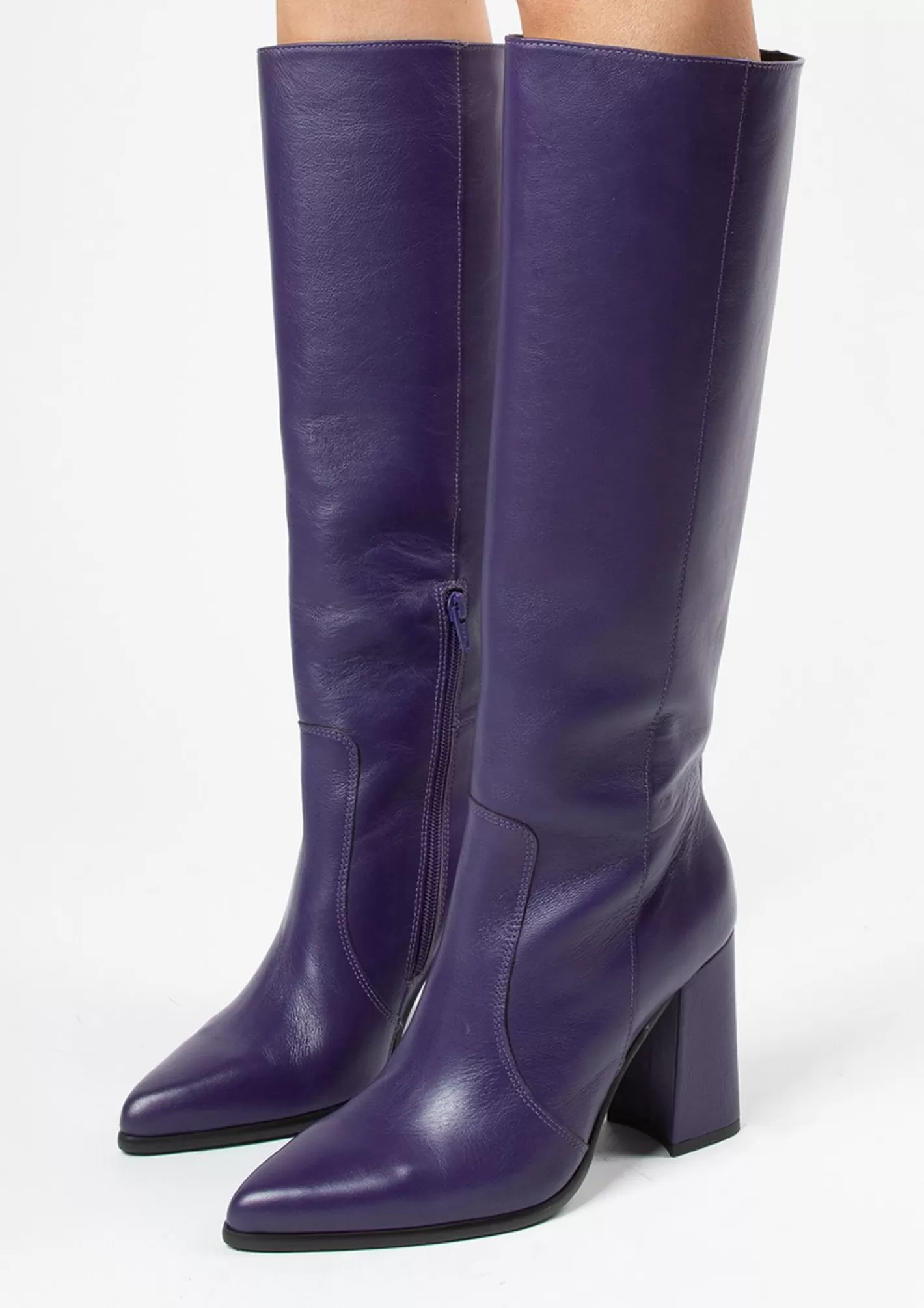 Bottes Hauteur Genou En Cuir Avec Talon - Violet<Sacha Clearance