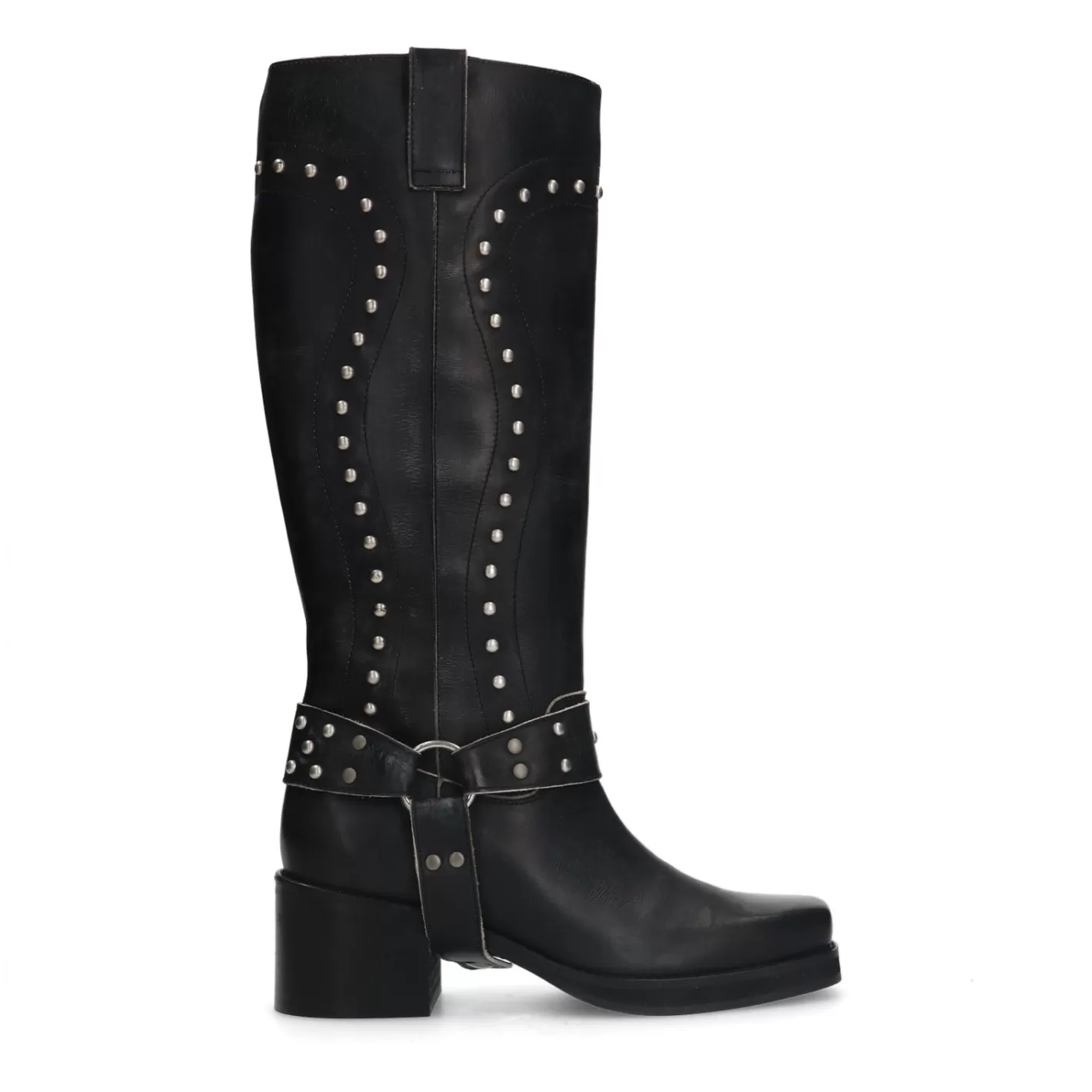 Bottes Motardes En Cuir Avec Clous - Noir<Sacha Sale