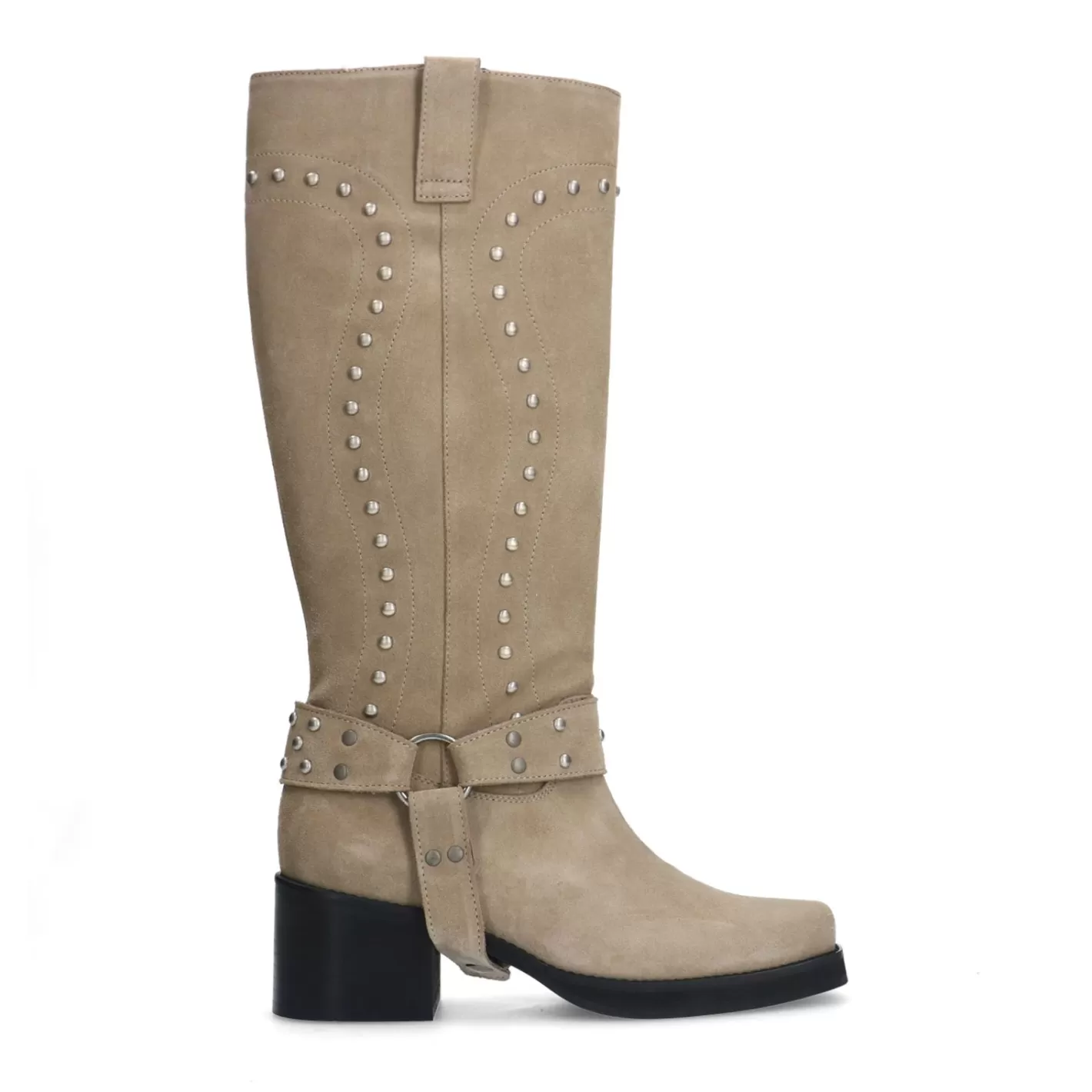 Bottes Motardes En Daim Avec Clous - Beige<Sacha Fashion