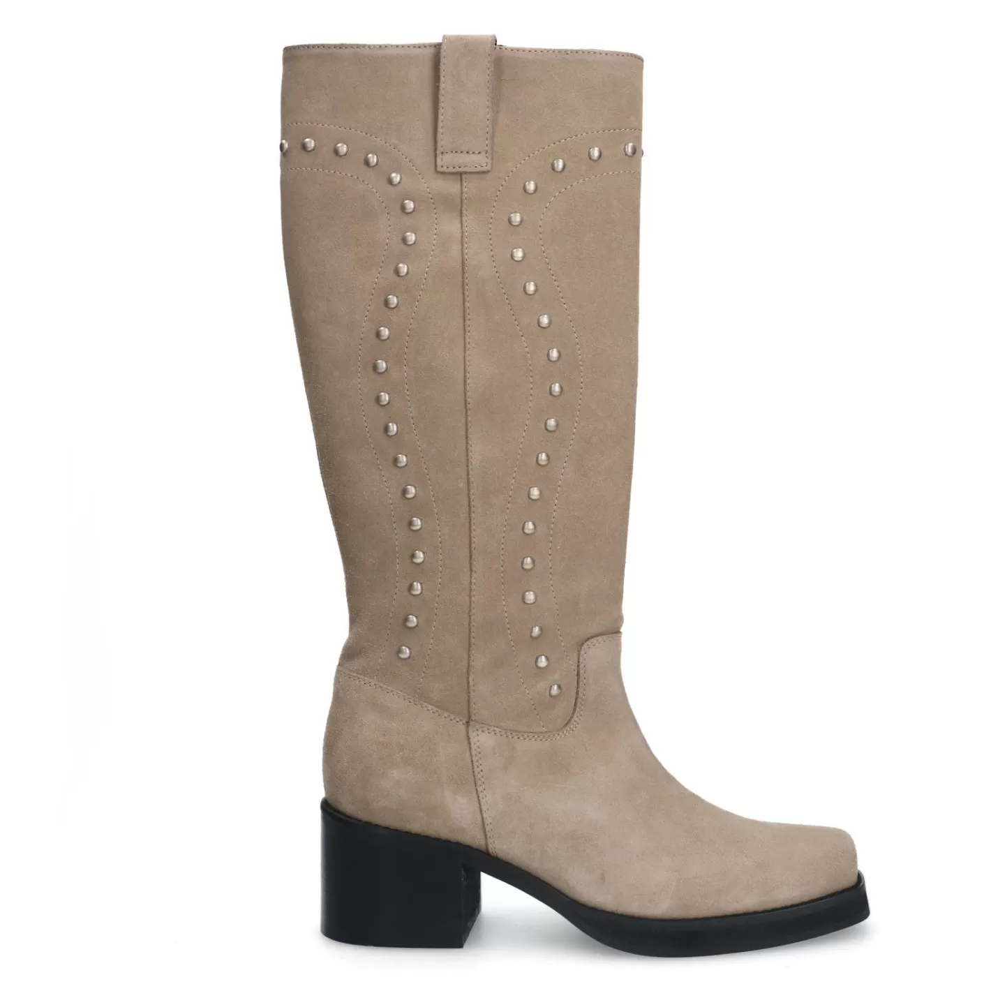 Bottes Motardes En Daim Avec Clous - Beige<Sacha Fashion