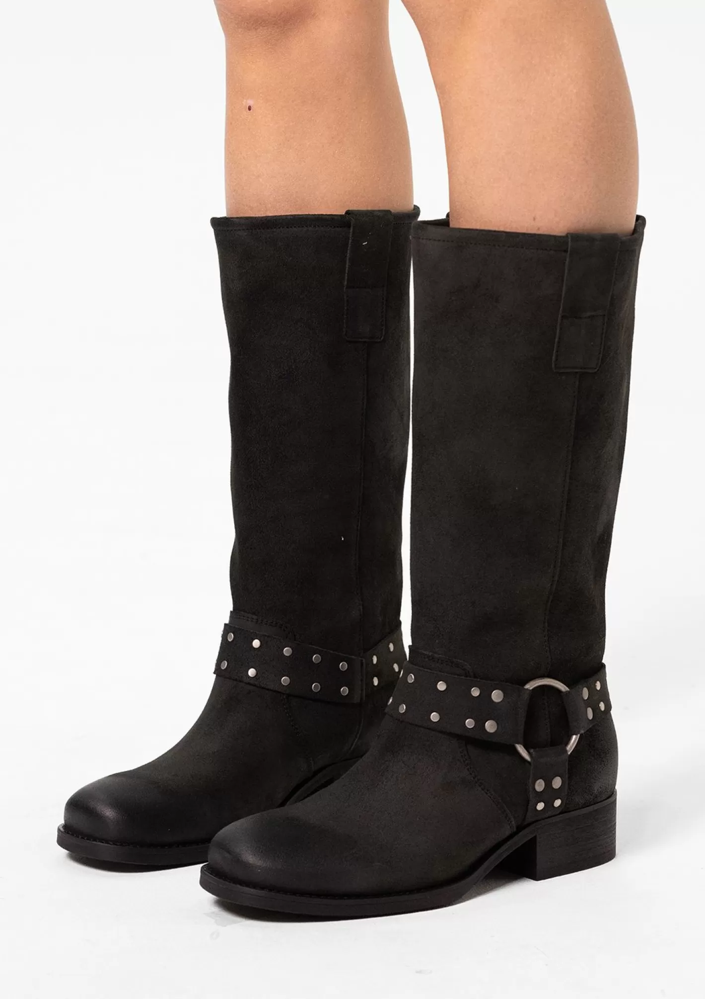 Bottes Motardes Hautes En Cuir - Gris<Sacha Online