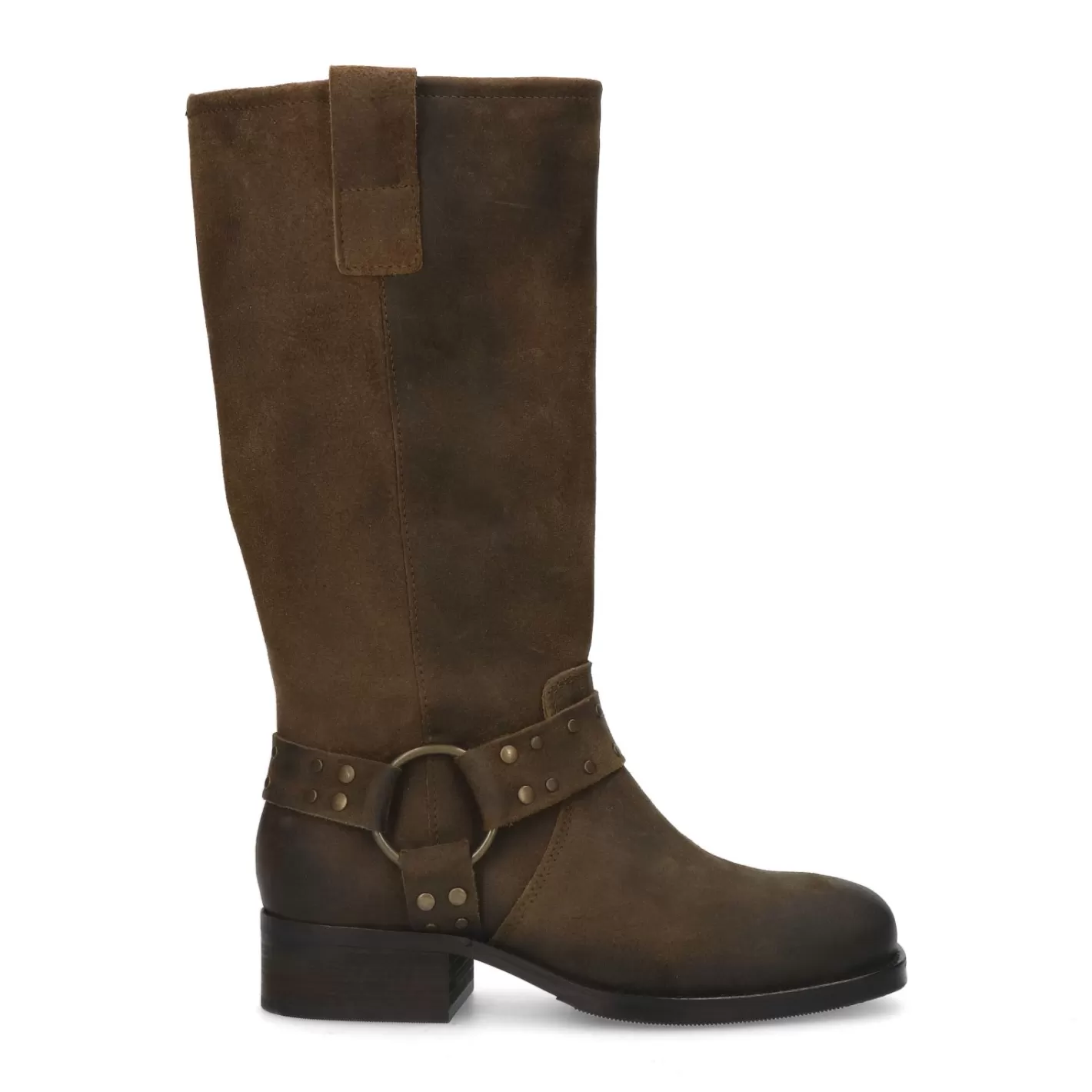 Bottes Motardes Hautes En Cuir - Marron Fonce<Sacha Cheap