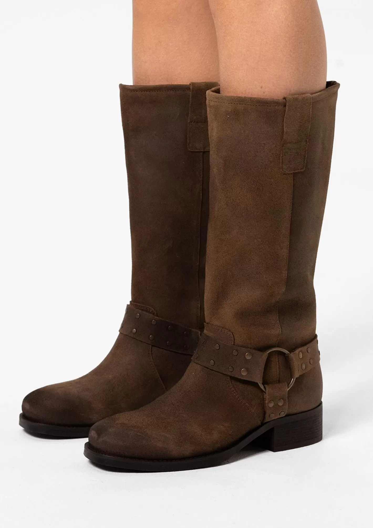 Bottes Motardes Hautes En Cuir - Marron Fonce<Sacha Cheap