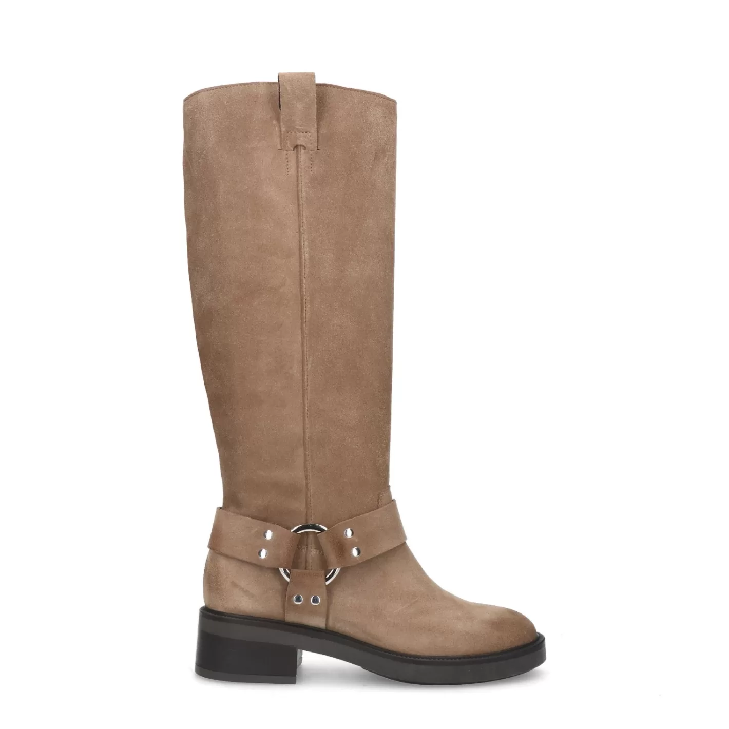 Bottes Motardes Hautes En Daim - Taupe<Sacha Shop