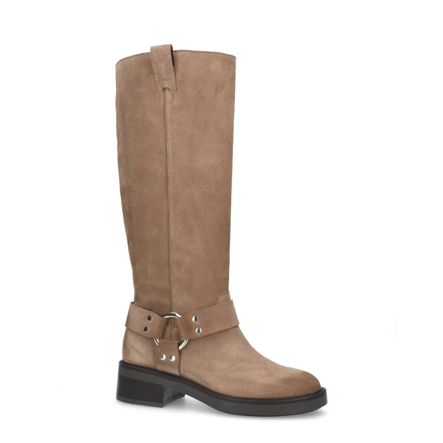 Bottes Motardes Hautes En Daim - Taupe<Sacha Shop