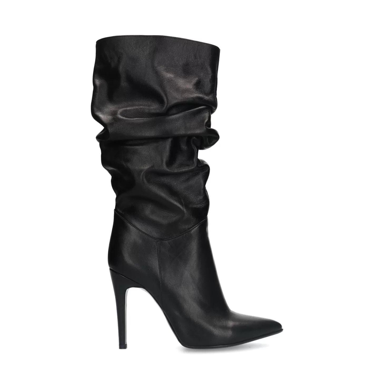 Bottes Plissees En Cuir Avec Talon Aiguille - Noir<Sacha Sale