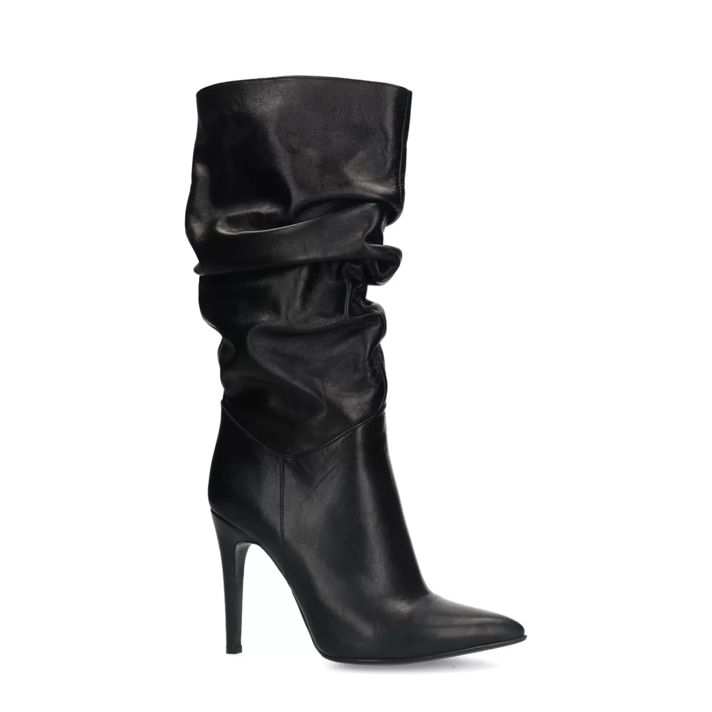 Bottes Plissees En Cuir Avec Talon Aiguille - Noir<Sacha Sale