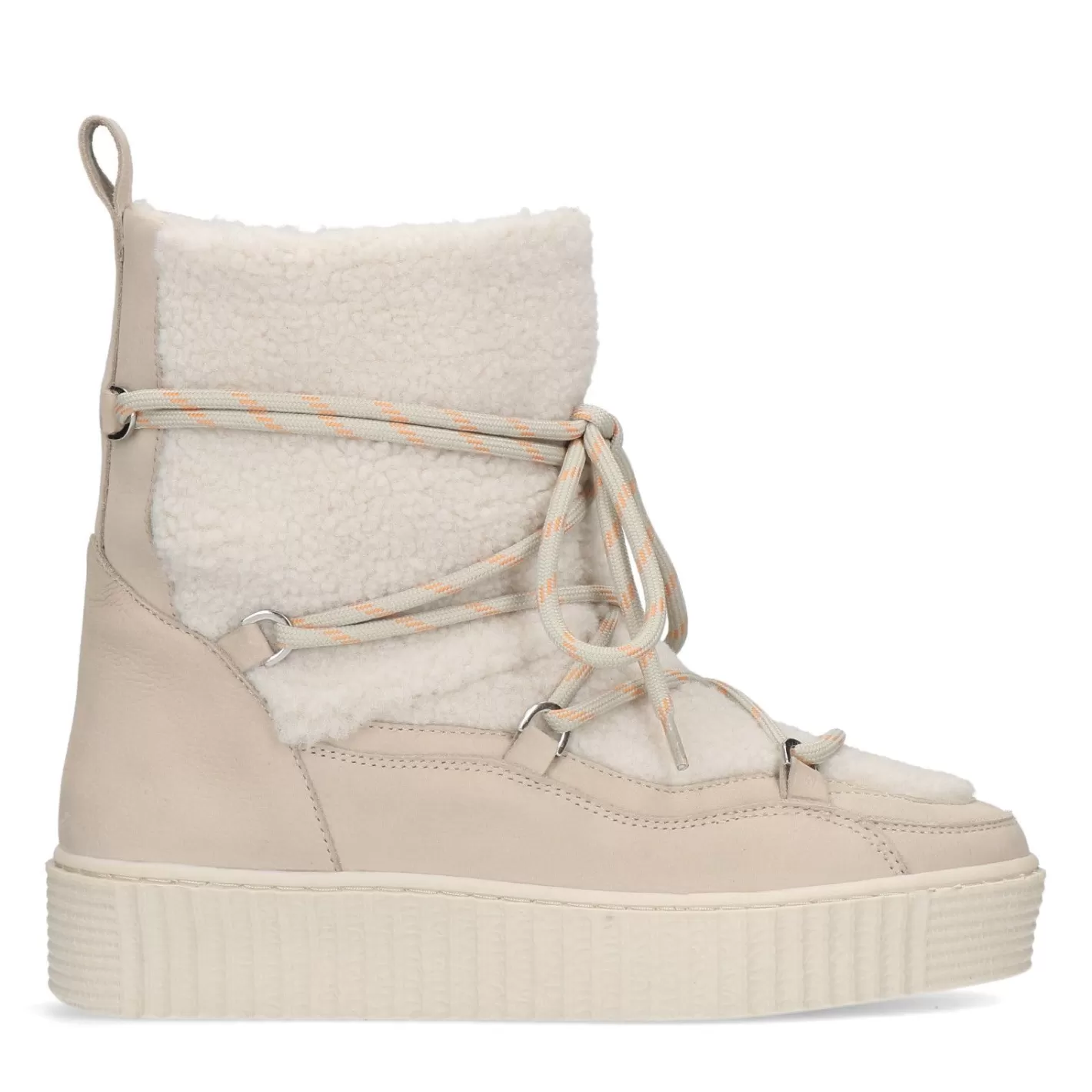 Bottines A Lacets Avec Fausse Fourrure - Blanc Casse<Sacha Clearance