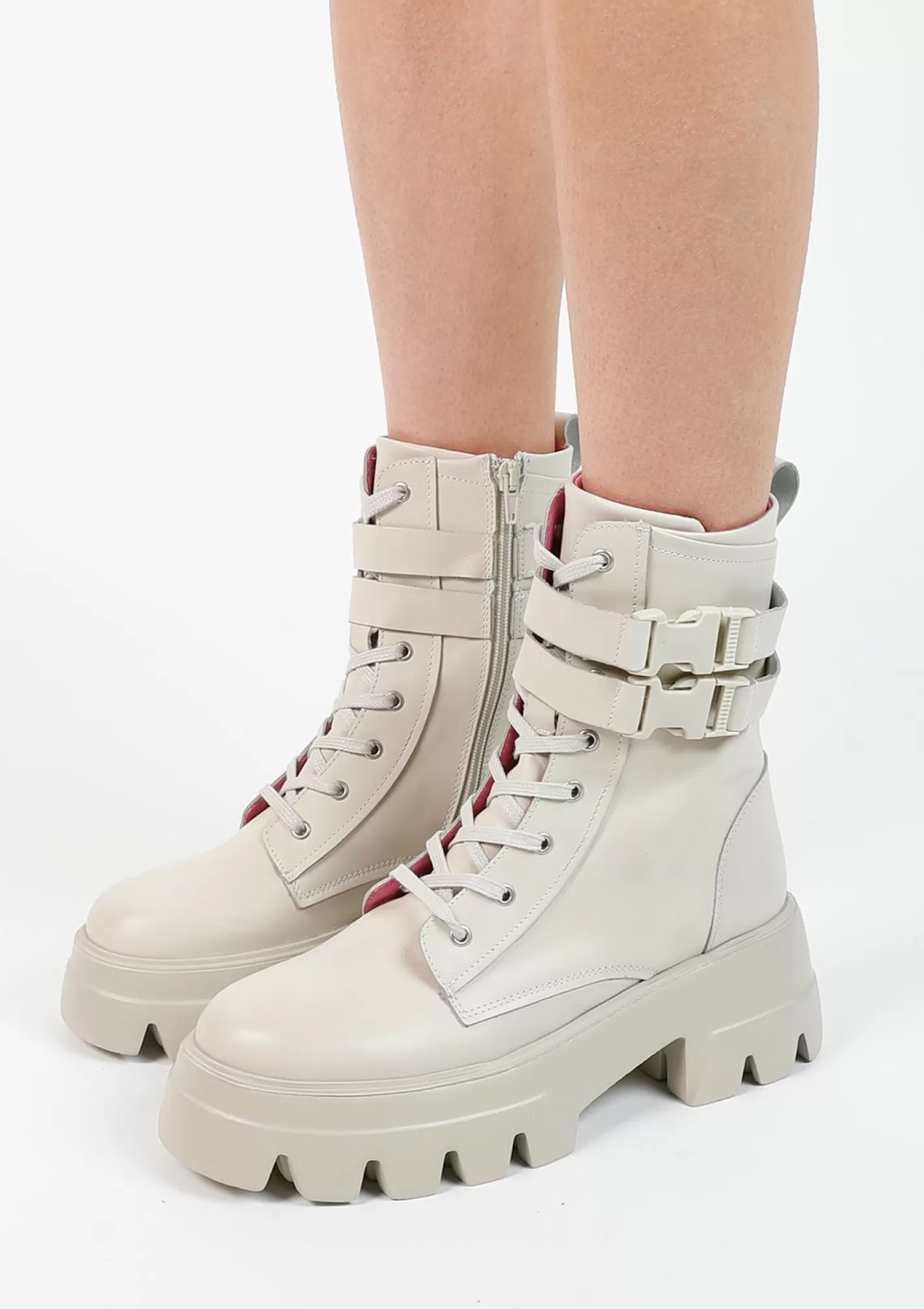 Bottines A Lacets En Cuir - Blanc Casse<Sacha Sale