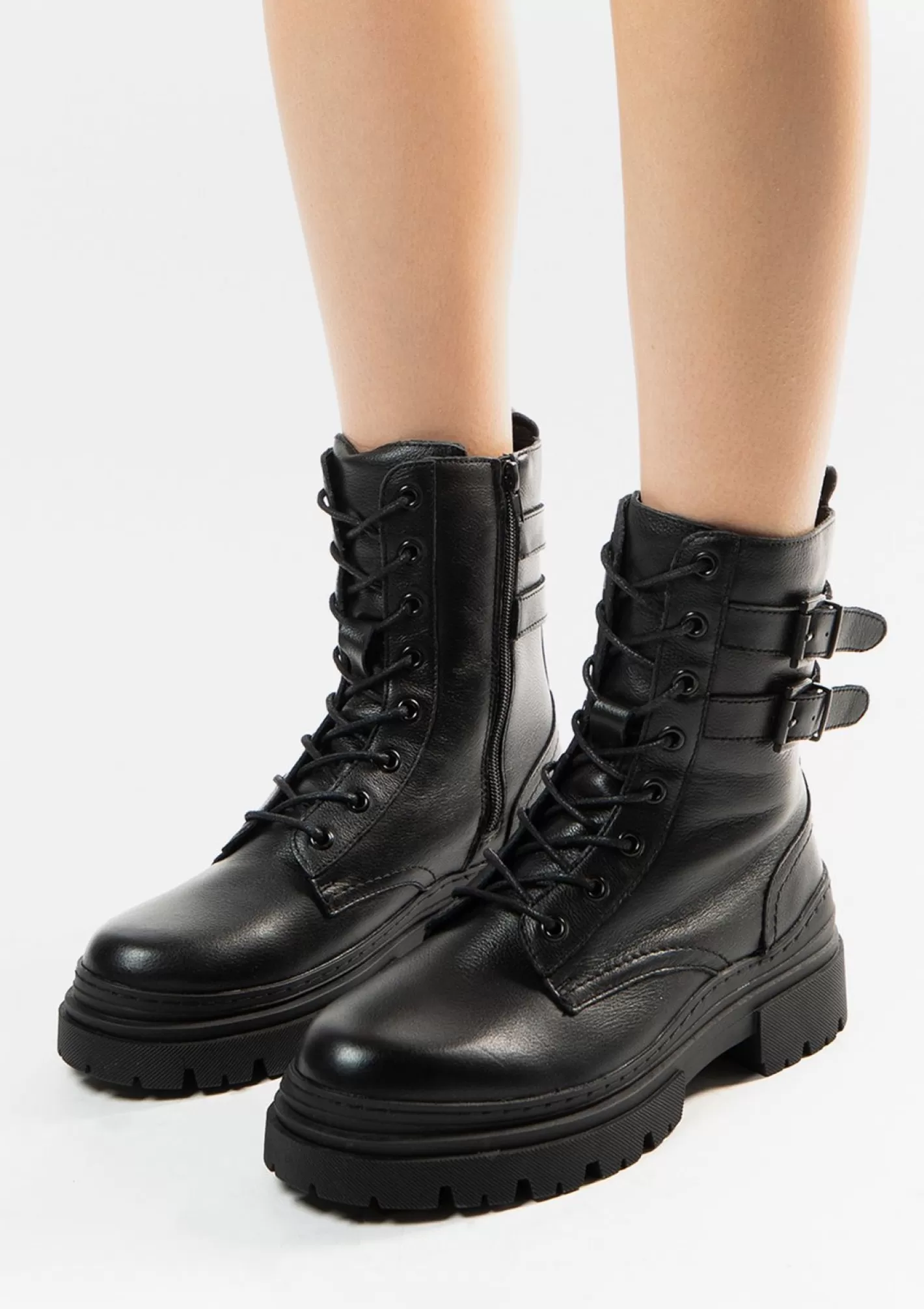 Bottines A Lacets En Cuir Avec Boucles - Noir<Sacha Store