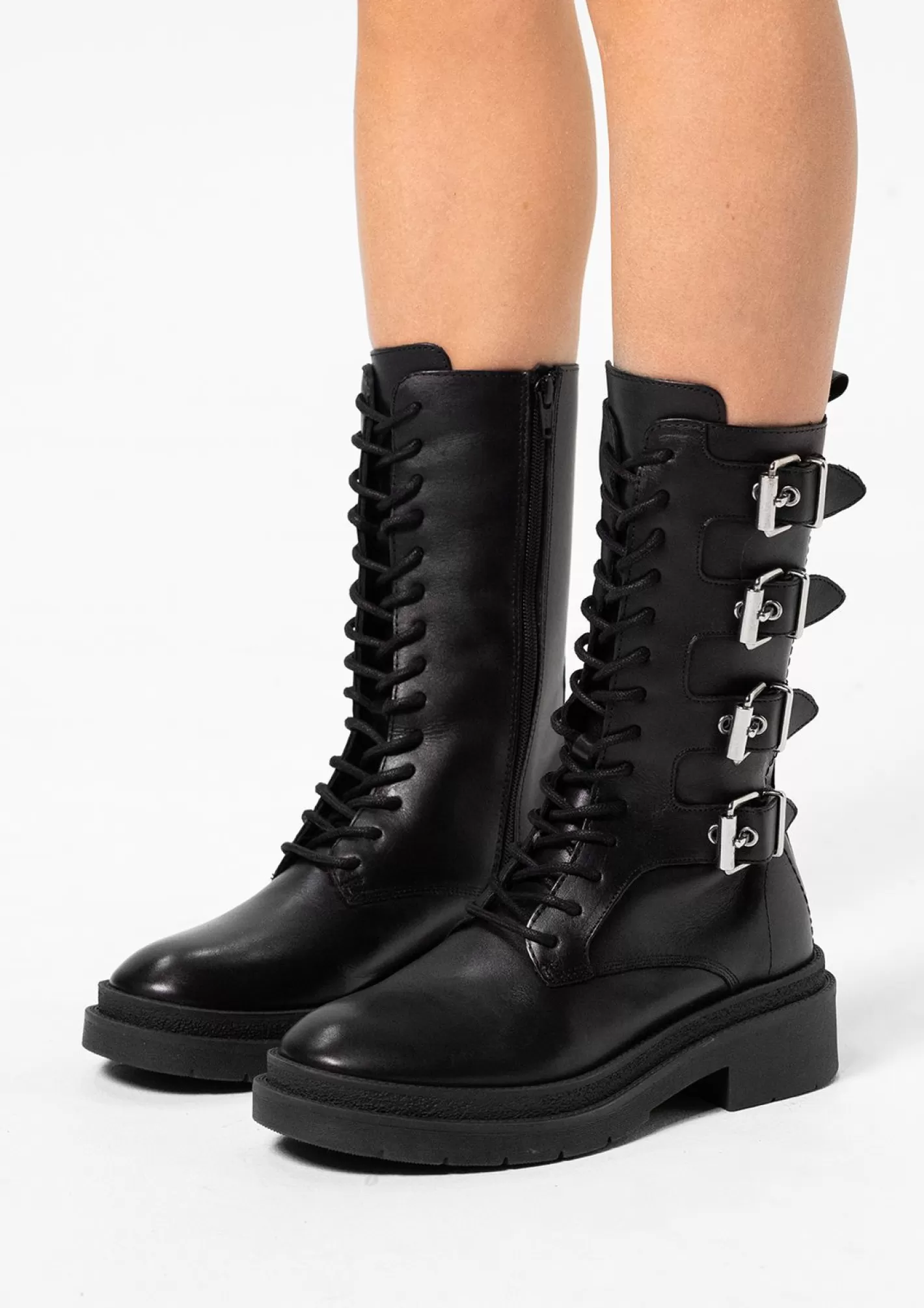 Bottines A Lacets En Cuir Avec Boucles - Noir<Sacha Shop