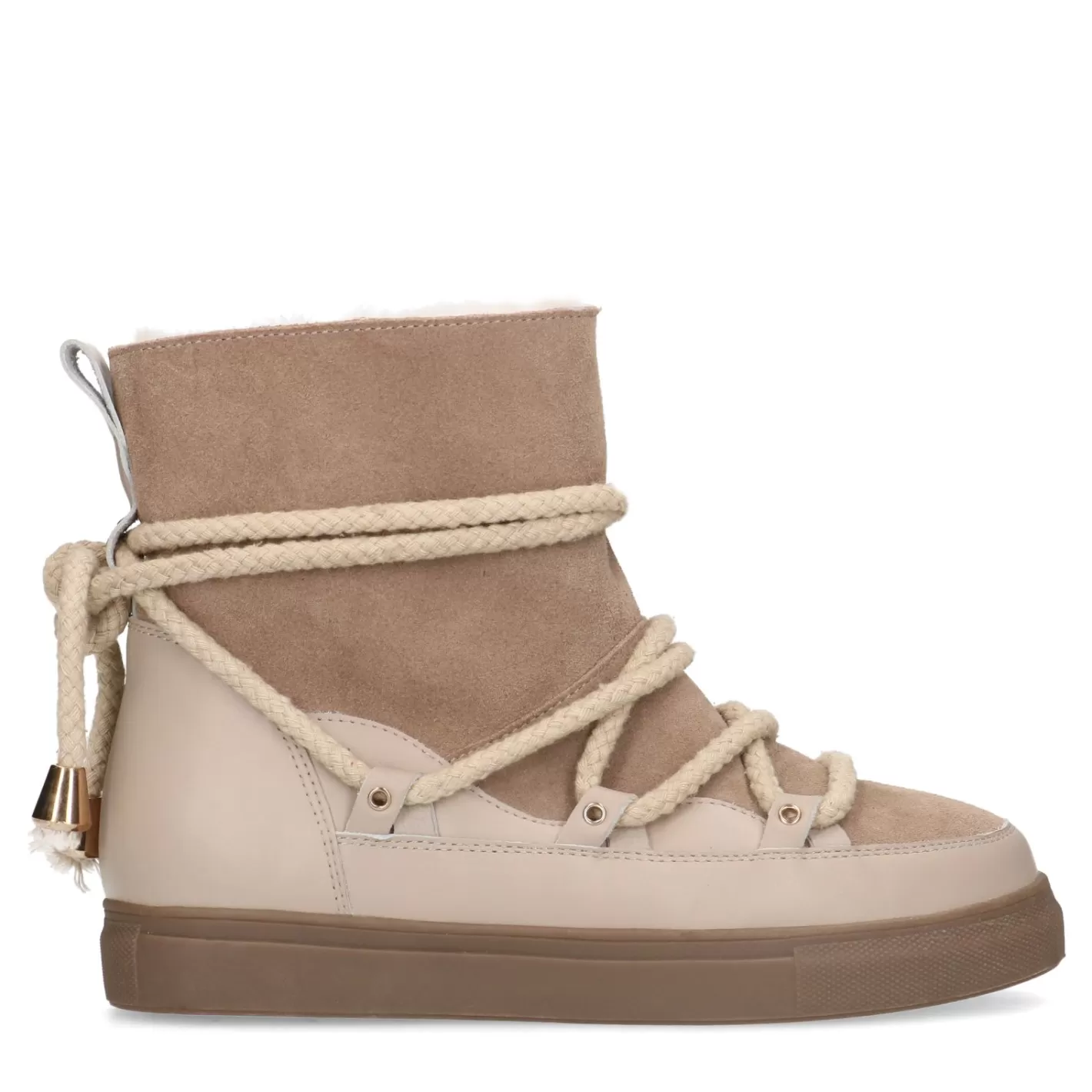 Bottines A Lacets En Daim Avec Fausse Fourrure - Beige<Sacha New