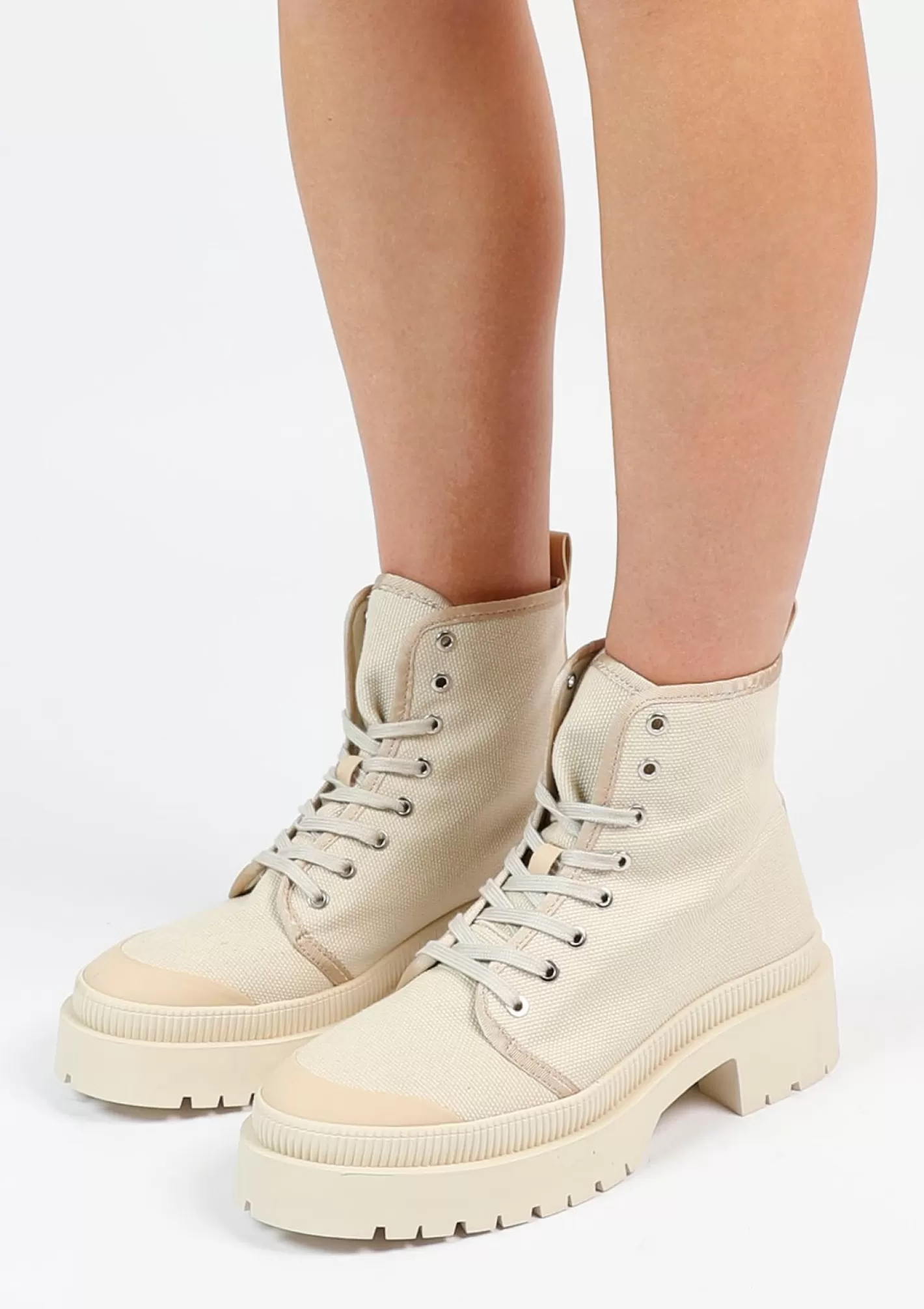 Bottines A Lacets En Toile Avec Talon Cubain - Beige<Sacha Flash Sale