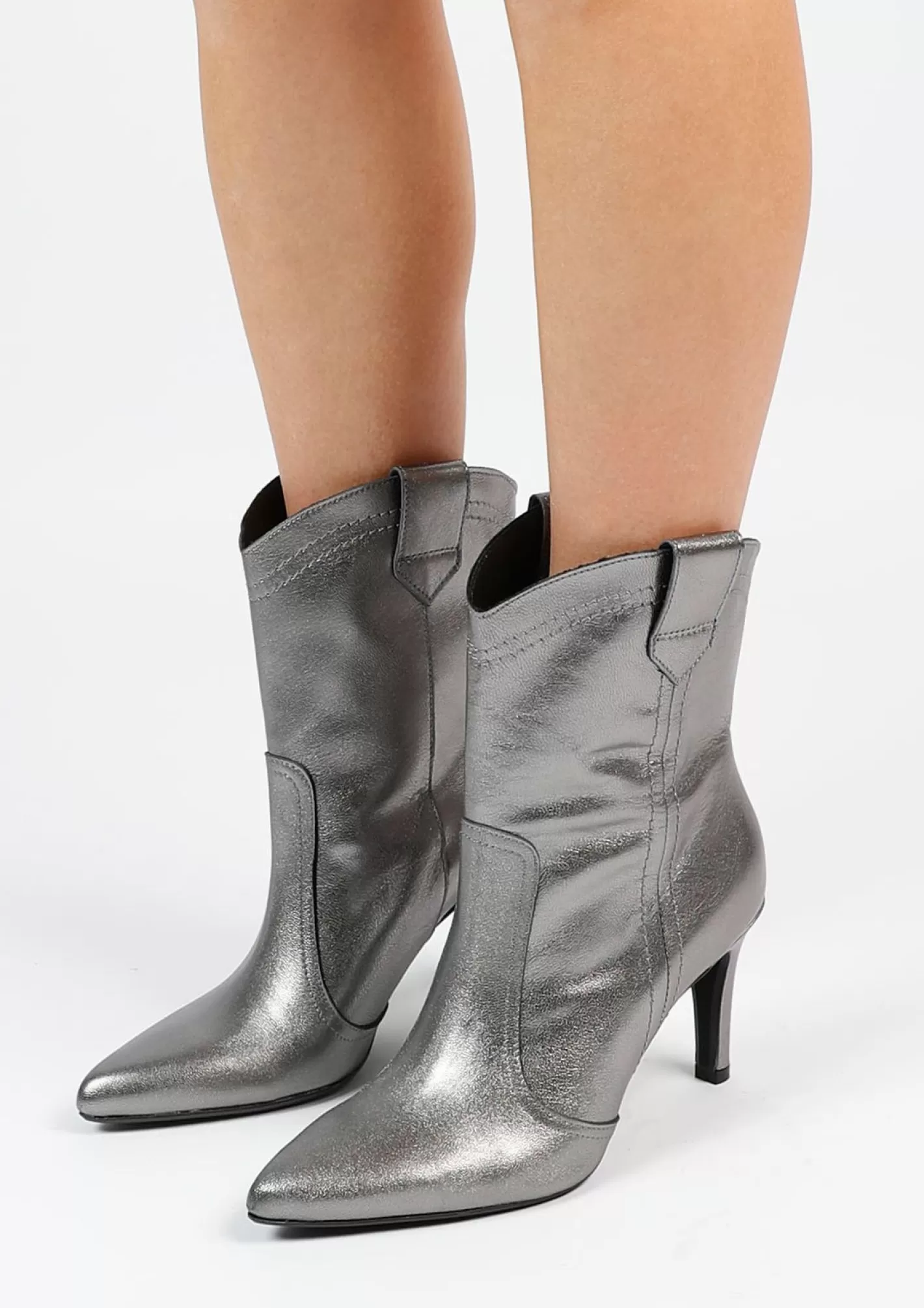 Bottines A Talon En Cuir - Argente<Sacha Shop