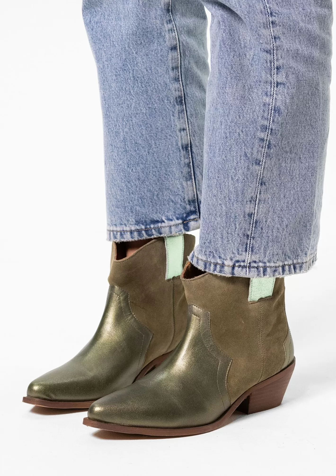 Bottines A Talon En Daim - Vert<Sacha Store