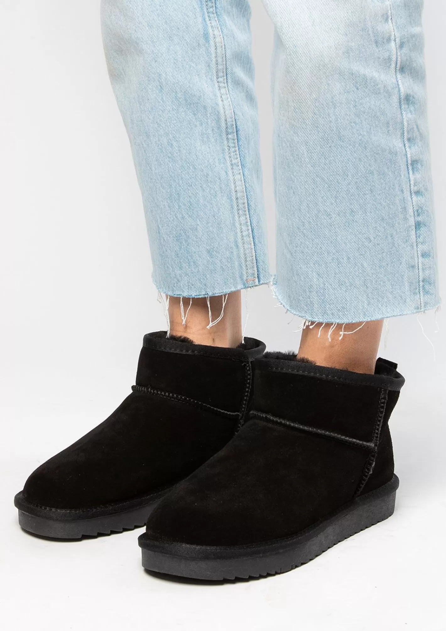 Bottines Basses En Daim Avec Laine - Noir<Sacha Best Sale