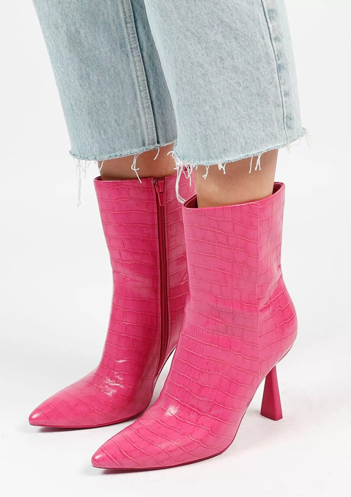 Bottines Croco Avec Talon Entonnoir - Rose<Sacha Discount