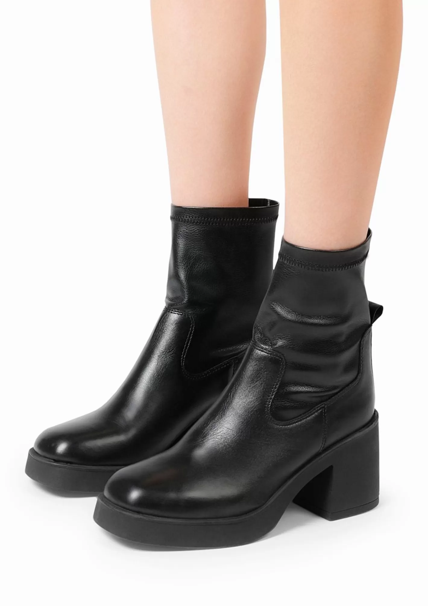 Bottines Cuir Avec Talon Et Plateau - Noir<Sacha Shop