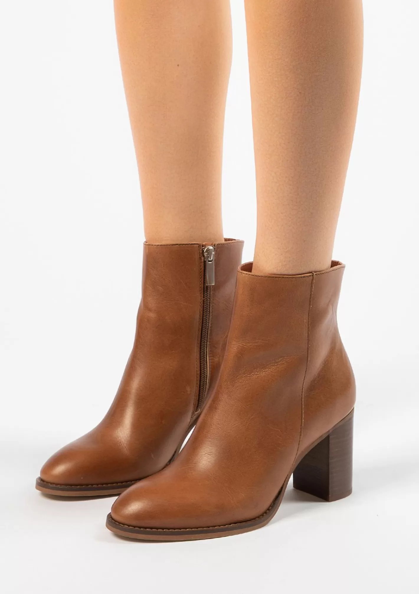 Bottines En Cuir A Talon - Marron<Sacha Flash Sale