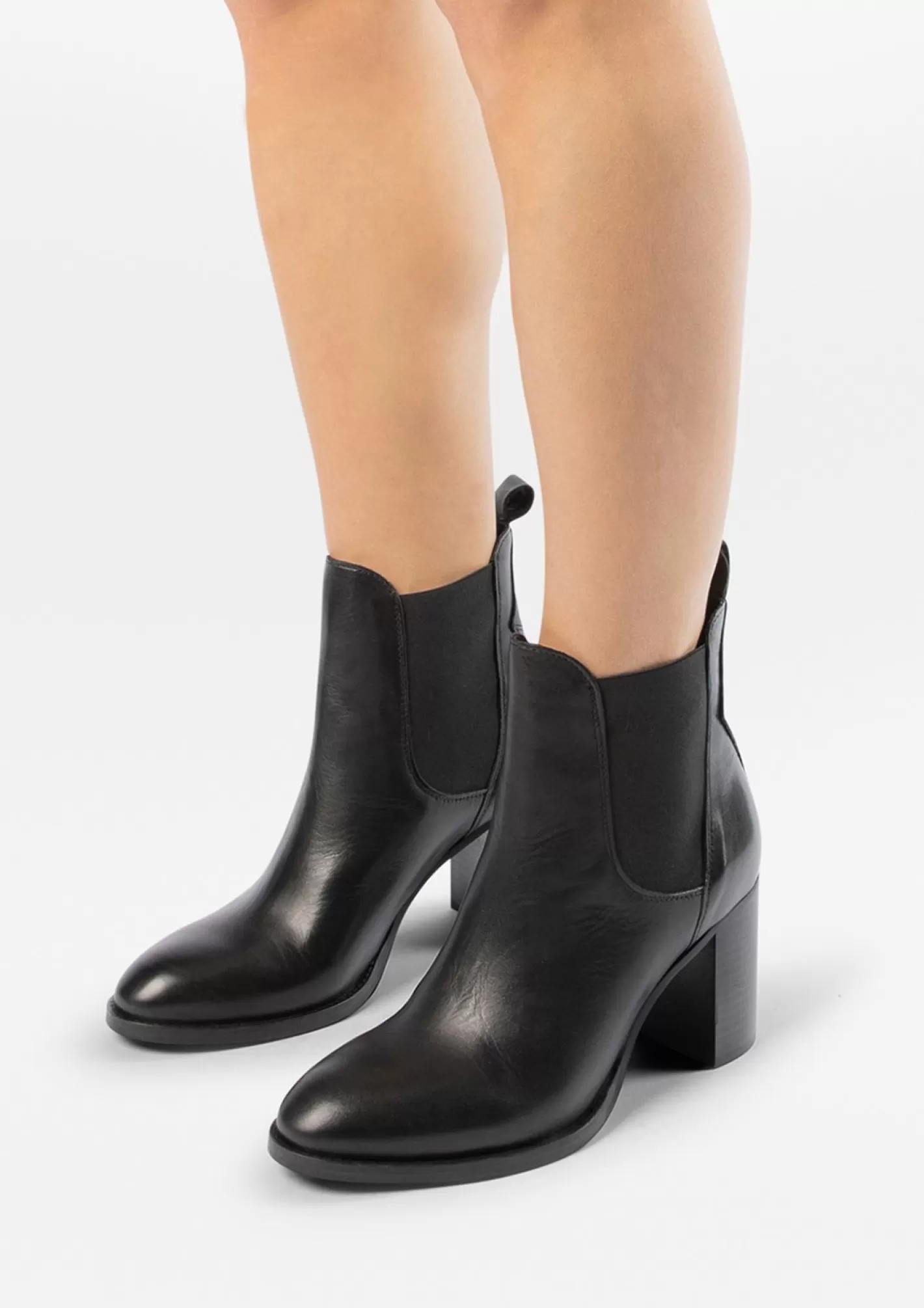 Bottines En Cuir A Talon - Noir<Sacha Flash Sale