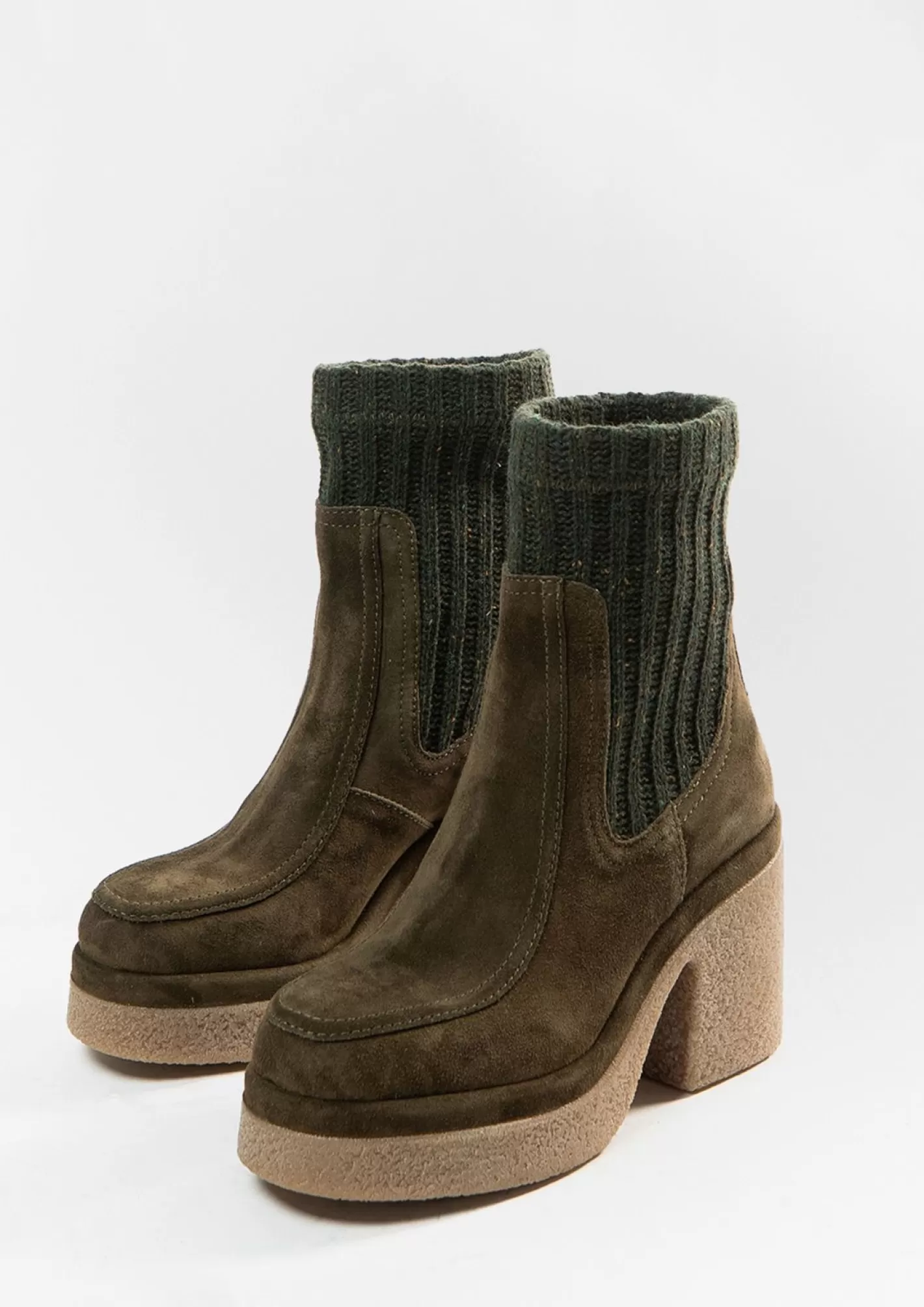 Bottines En Daim Avec Talon Cubain Et Plateau - Vert Fonce<Sacha Best Sale