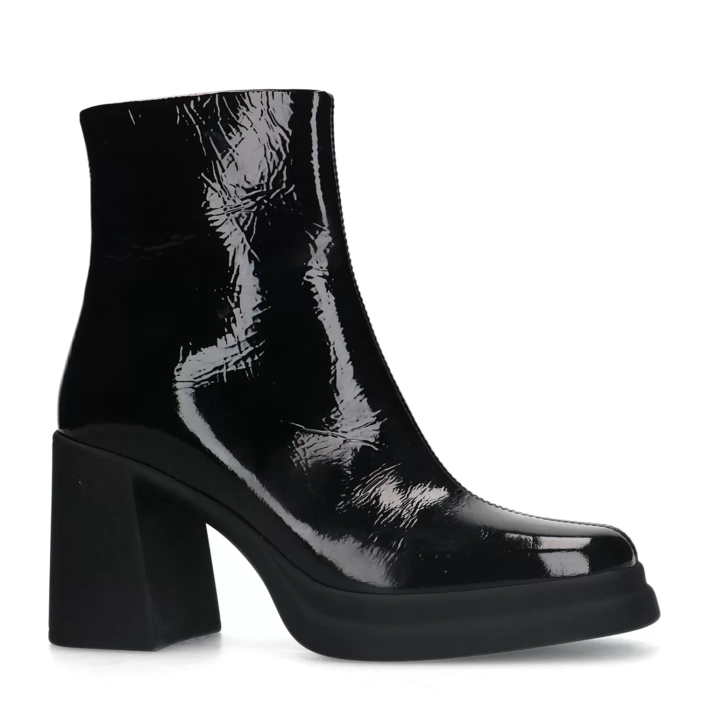 Bottines Finition Vernie Avec Talon Cubain - Noir<Sacha Flash Sale