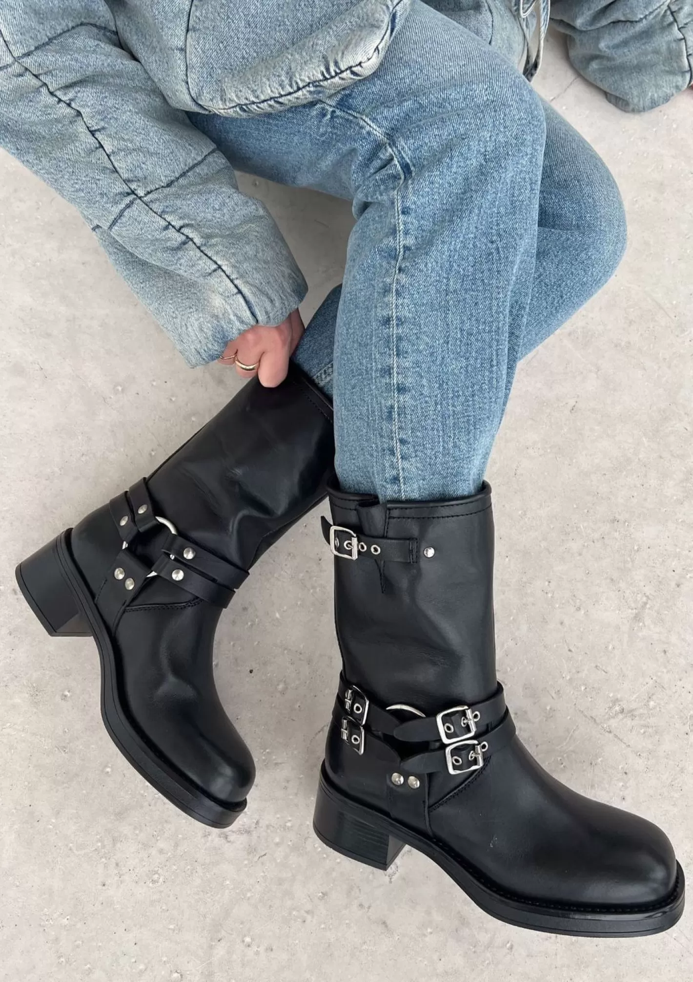 Bottines Motardes A Boucles - Noir<Sacha Cheap