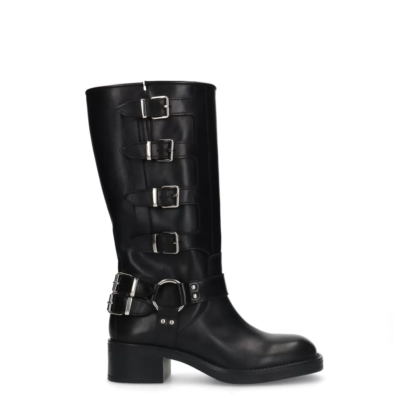 Bottines Motardes En Cuir A Boucles - Noir<Sacha Shop