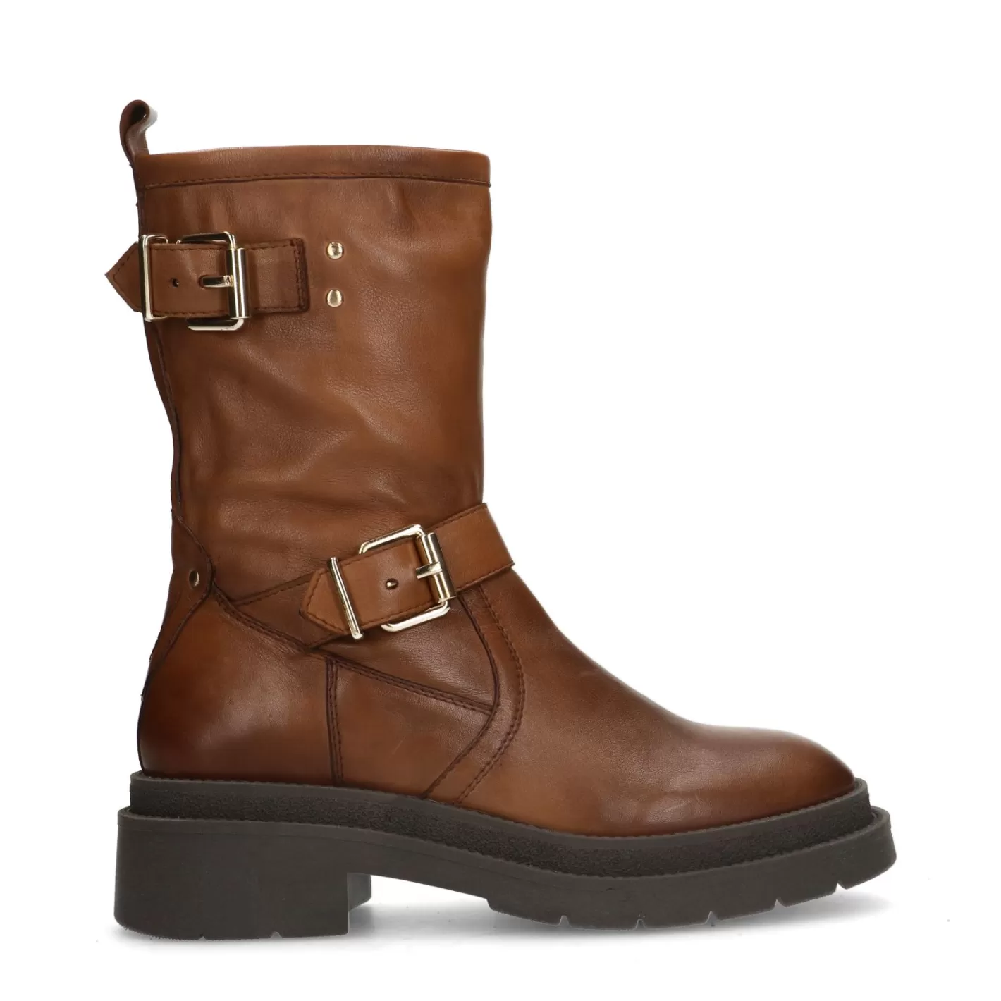 Bottines Motardes En Cuir Avec Boucles - Marron<Sacha Flash Sale