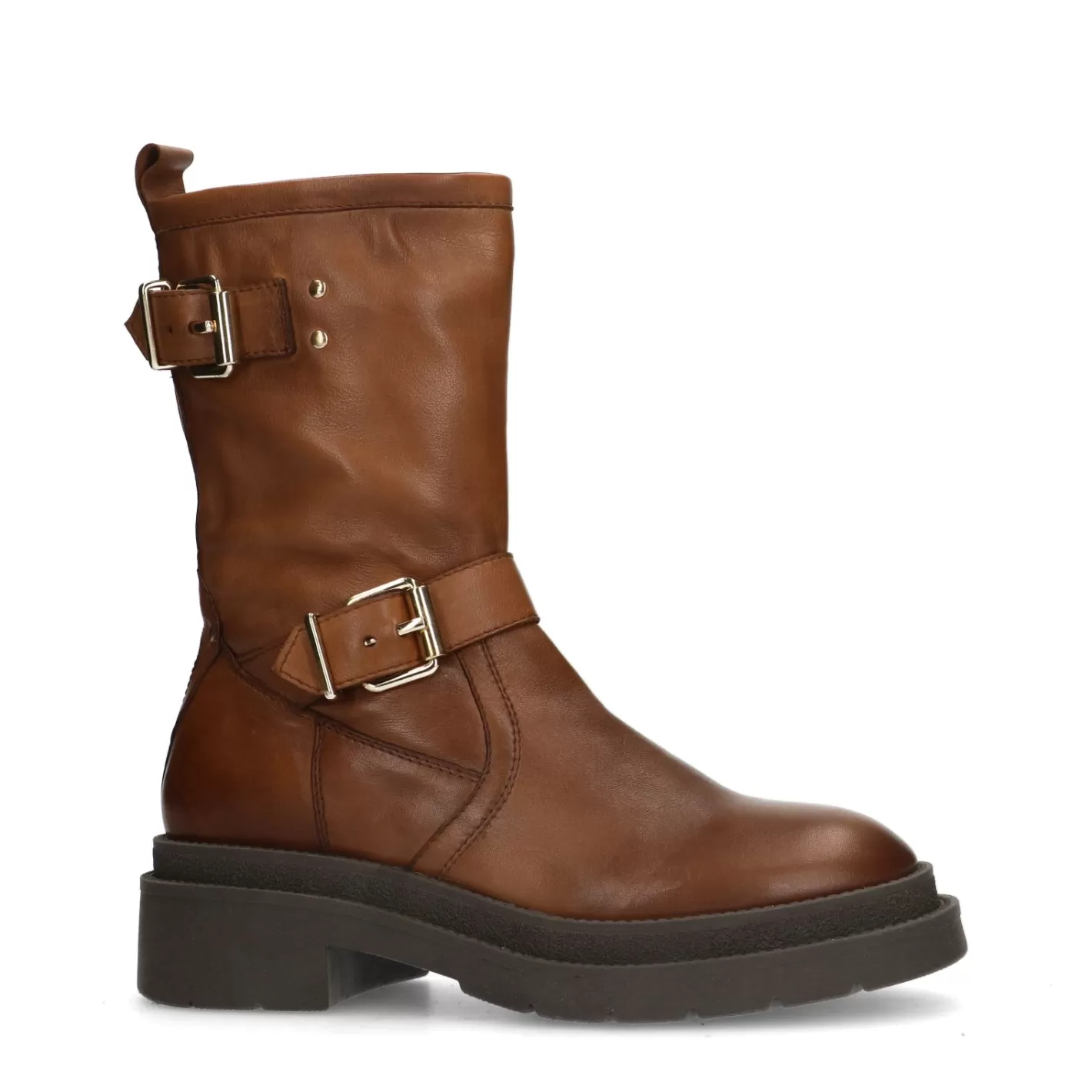 Bottines Motardes En Cuir Avec Boucles - Marron<Sacha Flash Sale