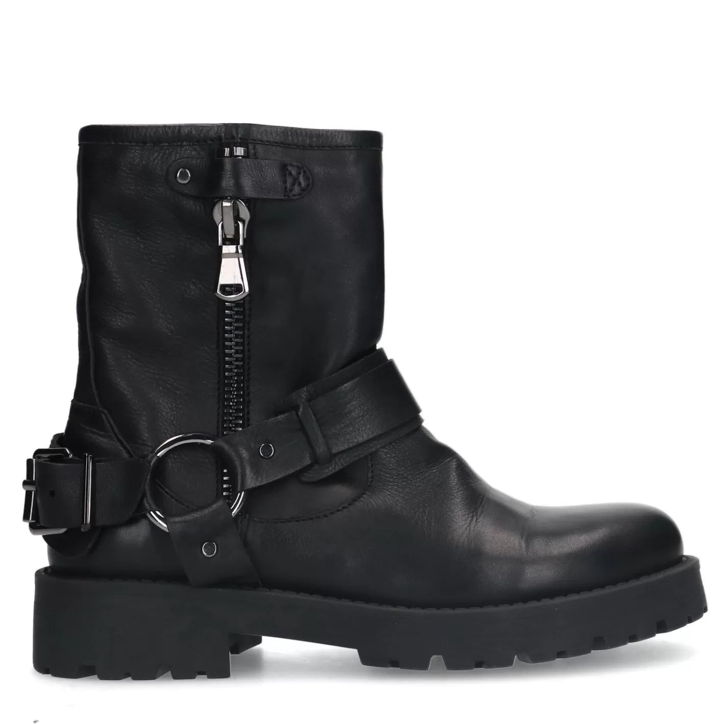 Bottines Motardes En Cuir Avec Boucles - Noir<Sacha Best Sale