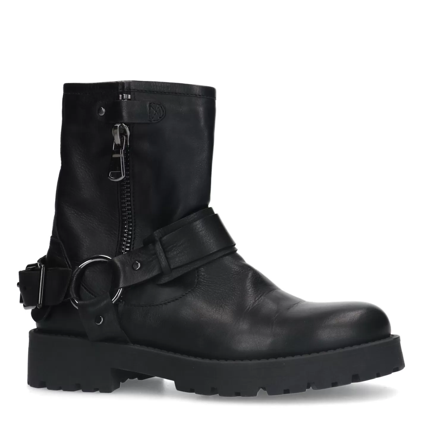 Bottines Motardes En Cuir Avec Boucles - Noir<Sacha Best Sale